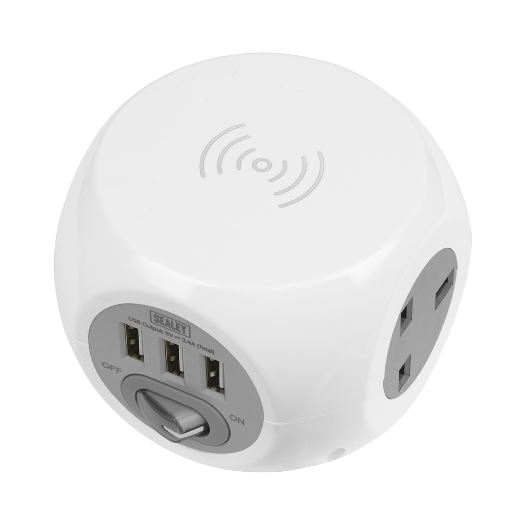 Sealey Ext. Cable Cube 1.4m 3 x 230V + 3xUSB & Wireless Charge Pad