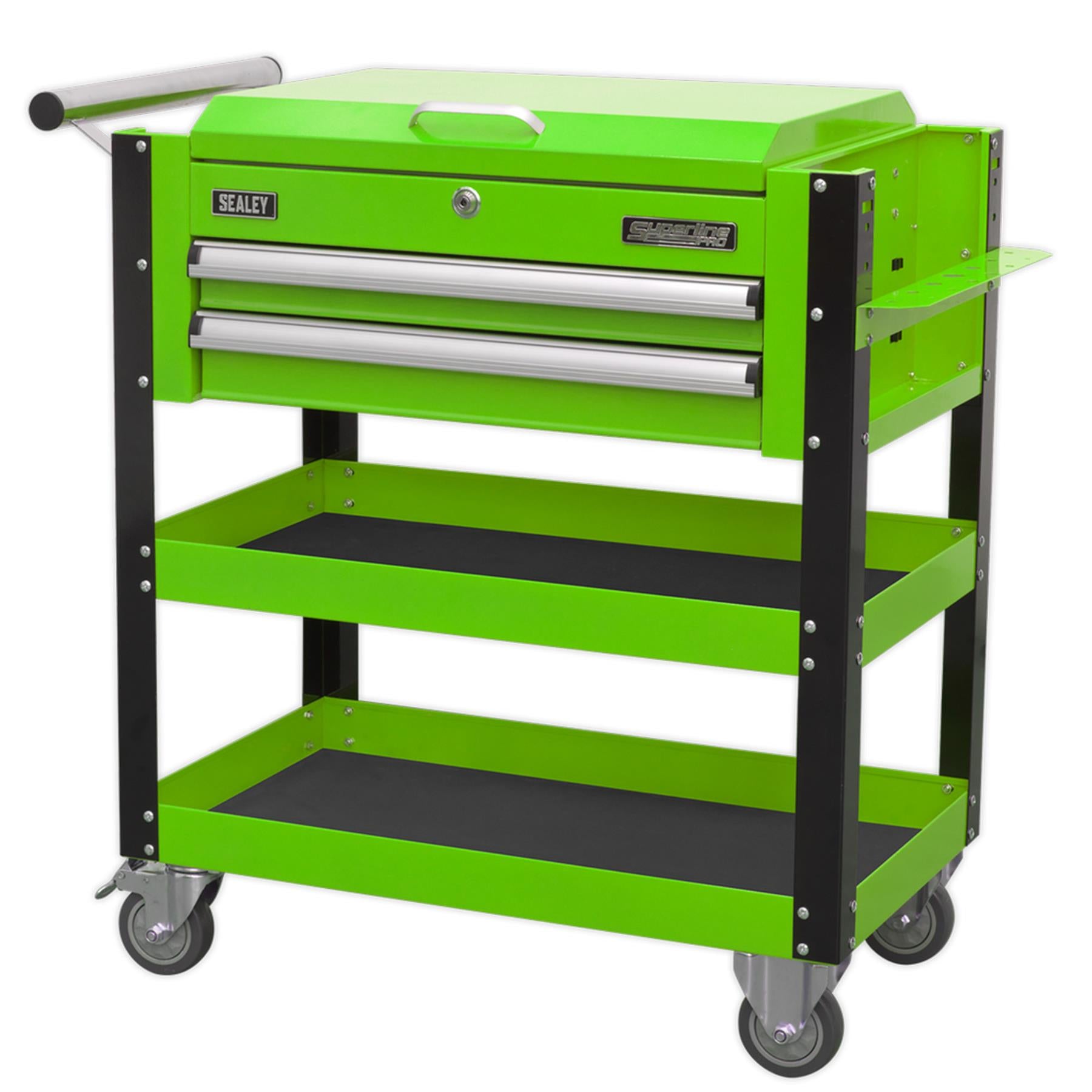 Sealey HD Mobile Tool & Parts Trolley 2 Drawer-Locking Top HV Green