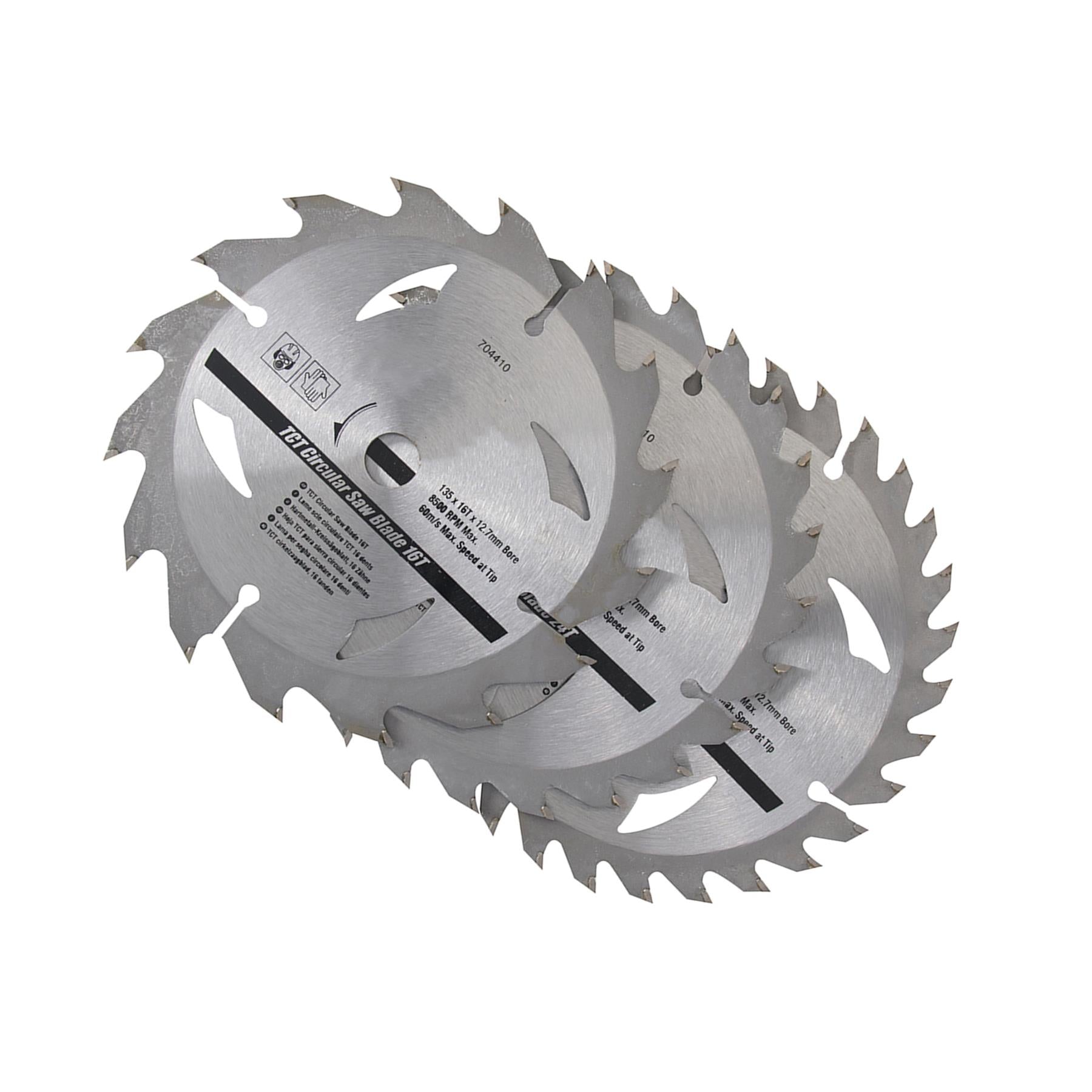 3 Piece TCT Circular Saw Blade Set 16,24, 30T 135 x 12.7 - 10mm Ring