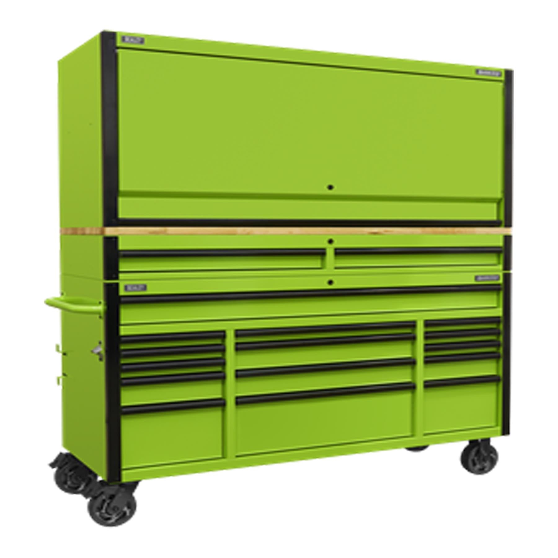 Sealey 15 Drawer 1549mm Mobile Trolley with Wooden Worktop and Hutch and 2 Drawer Riser