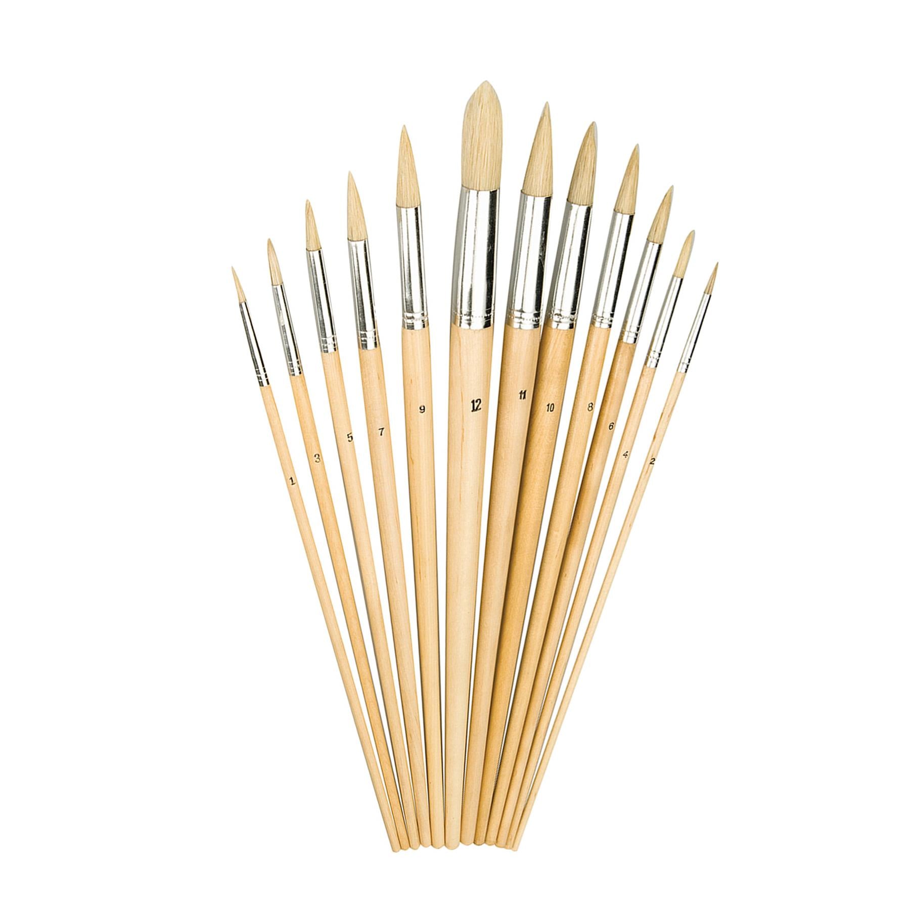 12Pce Artists Paint Brush Set Pointed Tip Sizes 1mm - 12mm For Finishing Work