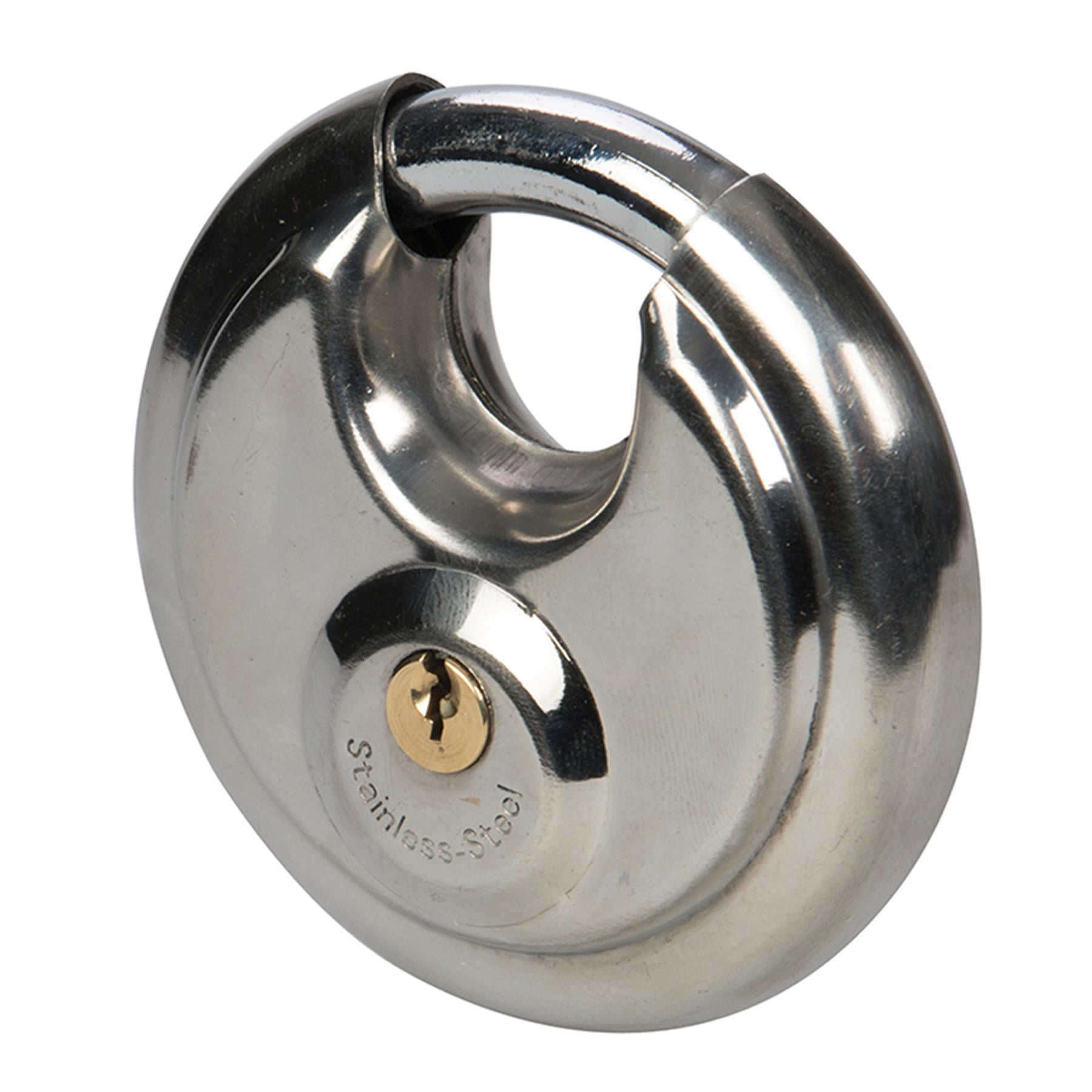 Stainless Steel Security Disc Padlock 90mm 3 Keys Hardened Steel Shackle