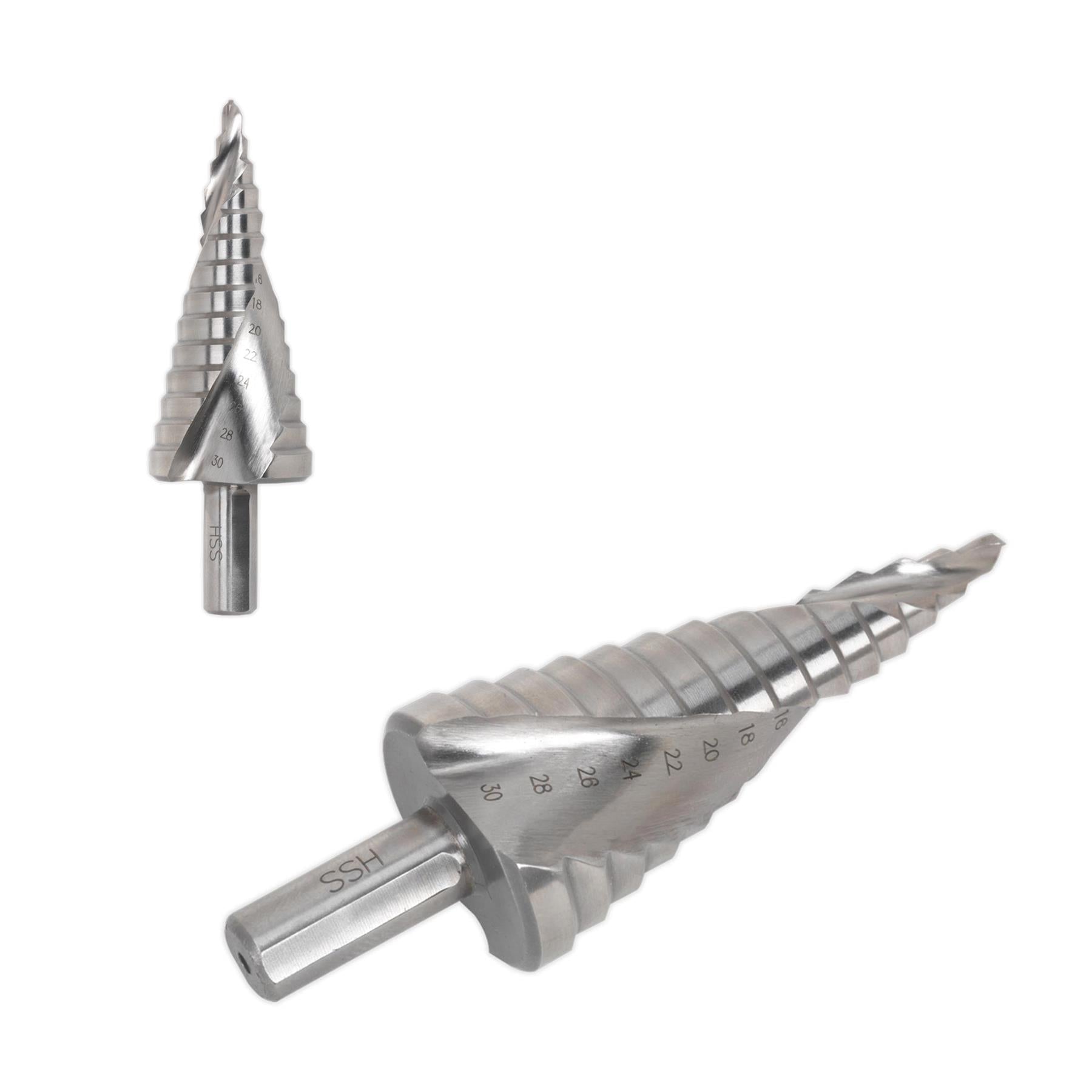 Sealey Step Drill Bit HSS 4341 Double Spiral Flute 4-30mm Hole Cutter AK4748