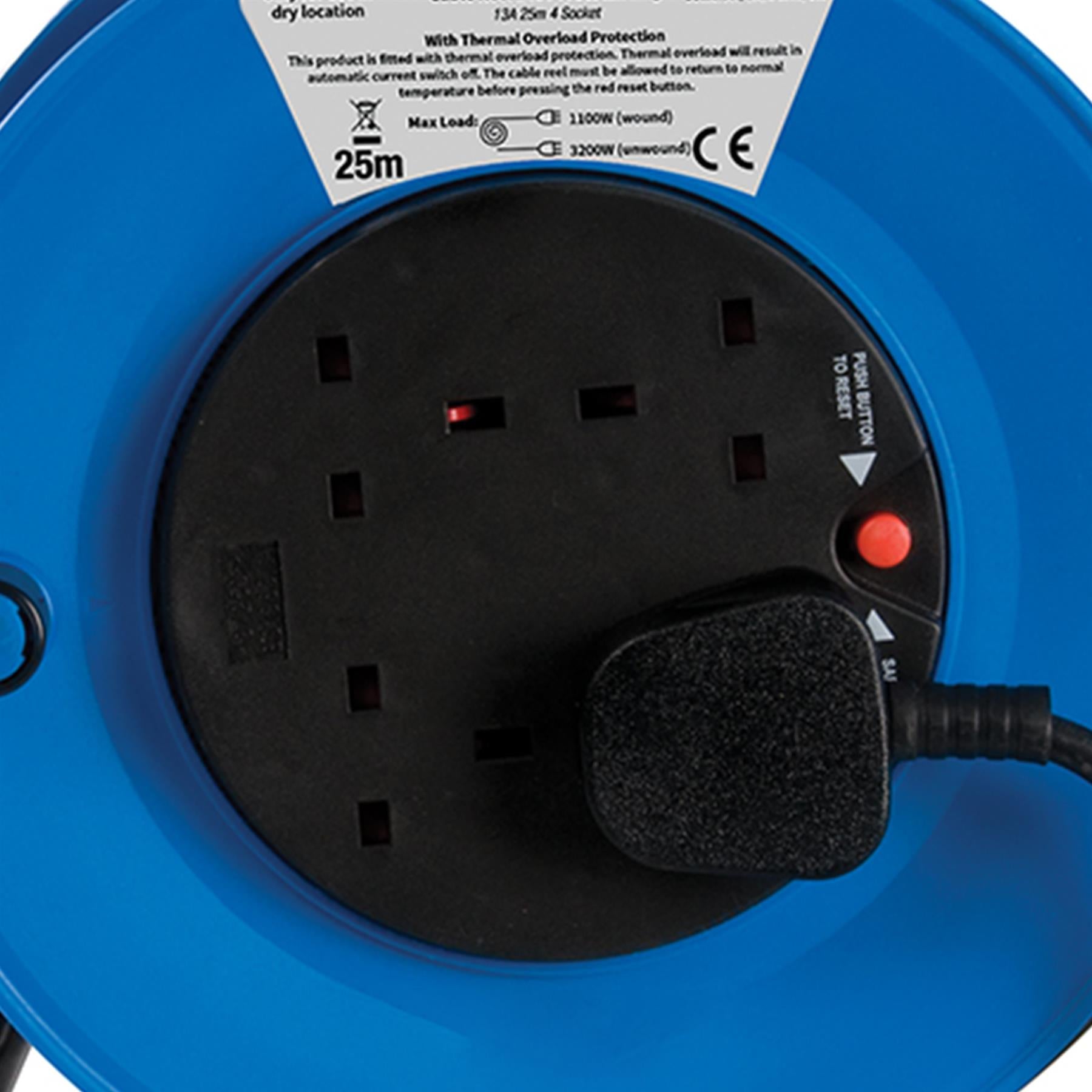 Brand New 25M Mains Power Extension Cable Reel 4 Socket 240V 13A Freestanding