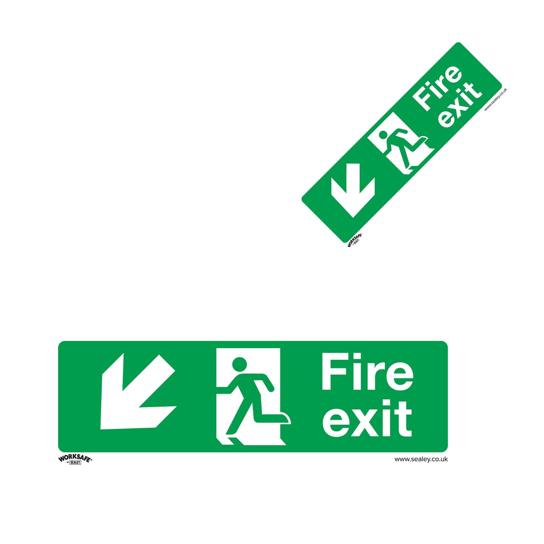 Sealey Safety Sign - Fire Exit (Down Left) - Self-Adhes. - Pk of 10
