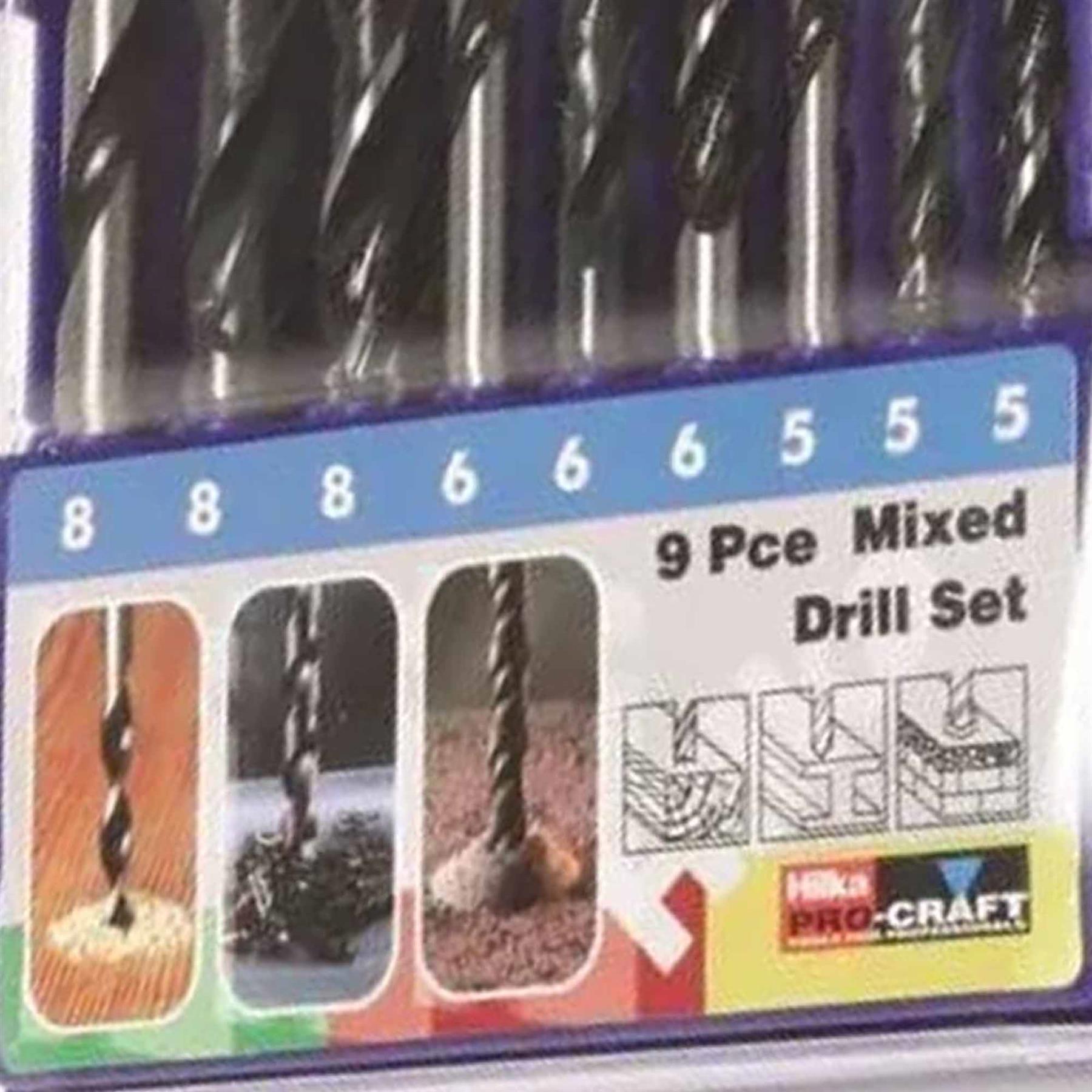 9Pc Mixed Drill Bit Set Masonry Wood Metal Concrete 5mm-8mm