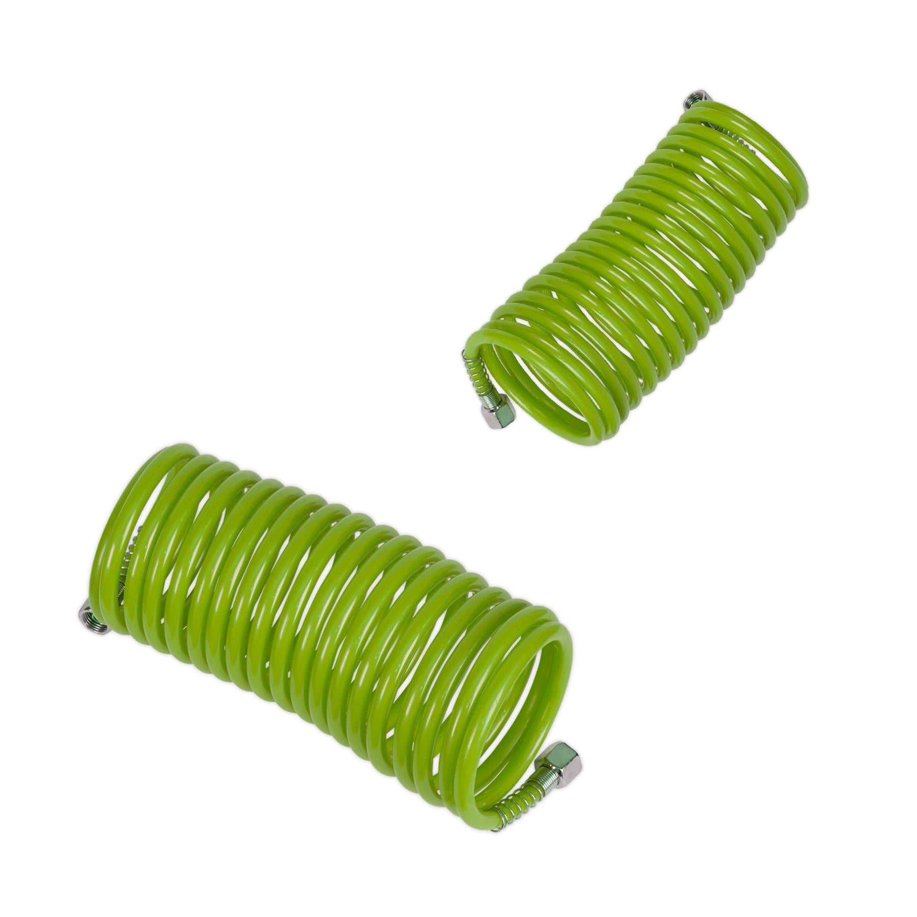 Sealey PE Coiled Air Hose 5m x Ø5mm with 1/4"BSP Unions - Green