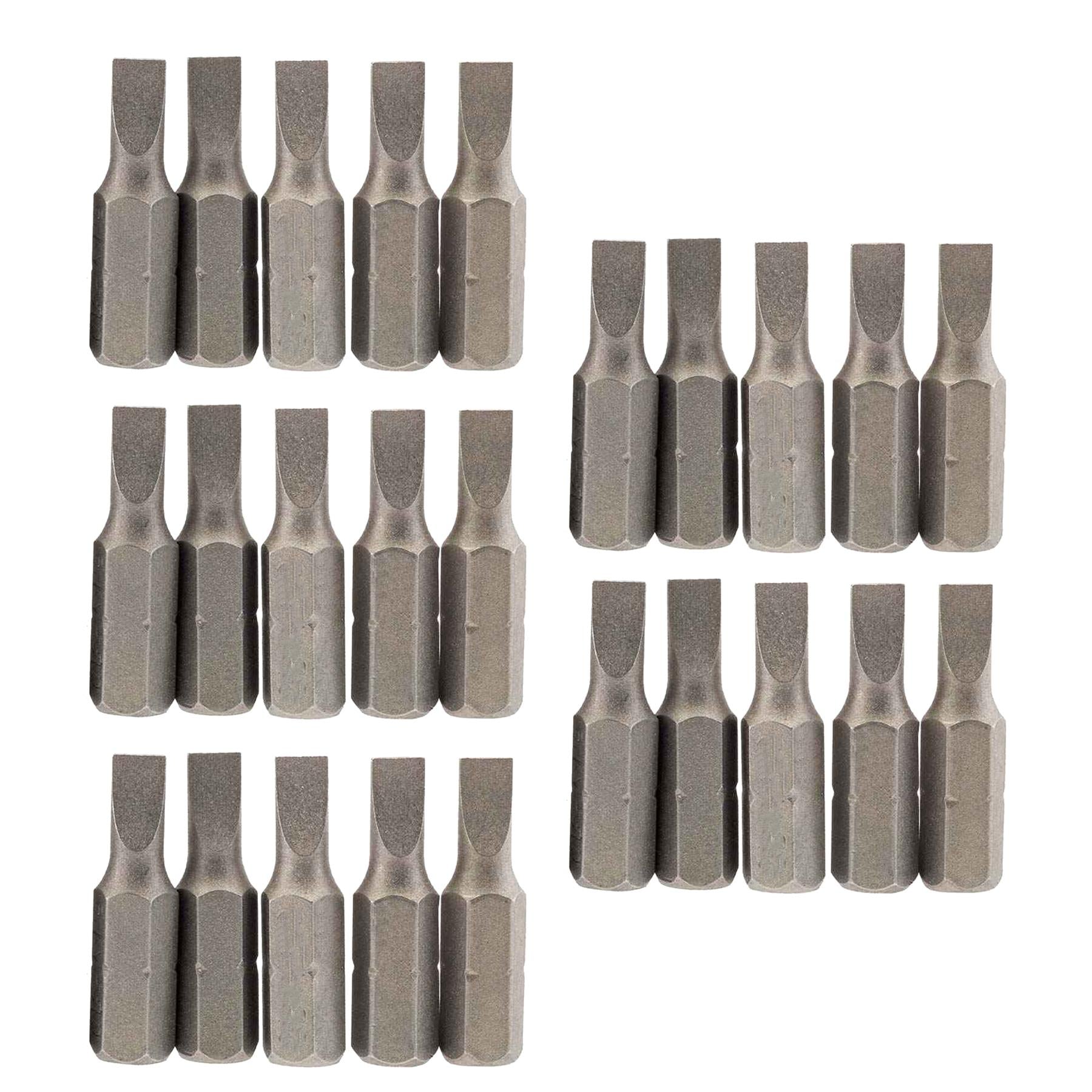 Slotted Screwdriver Bits 6mm CRV Chrome Vanadium Steel 1/4" Hex Drive 25Pcs