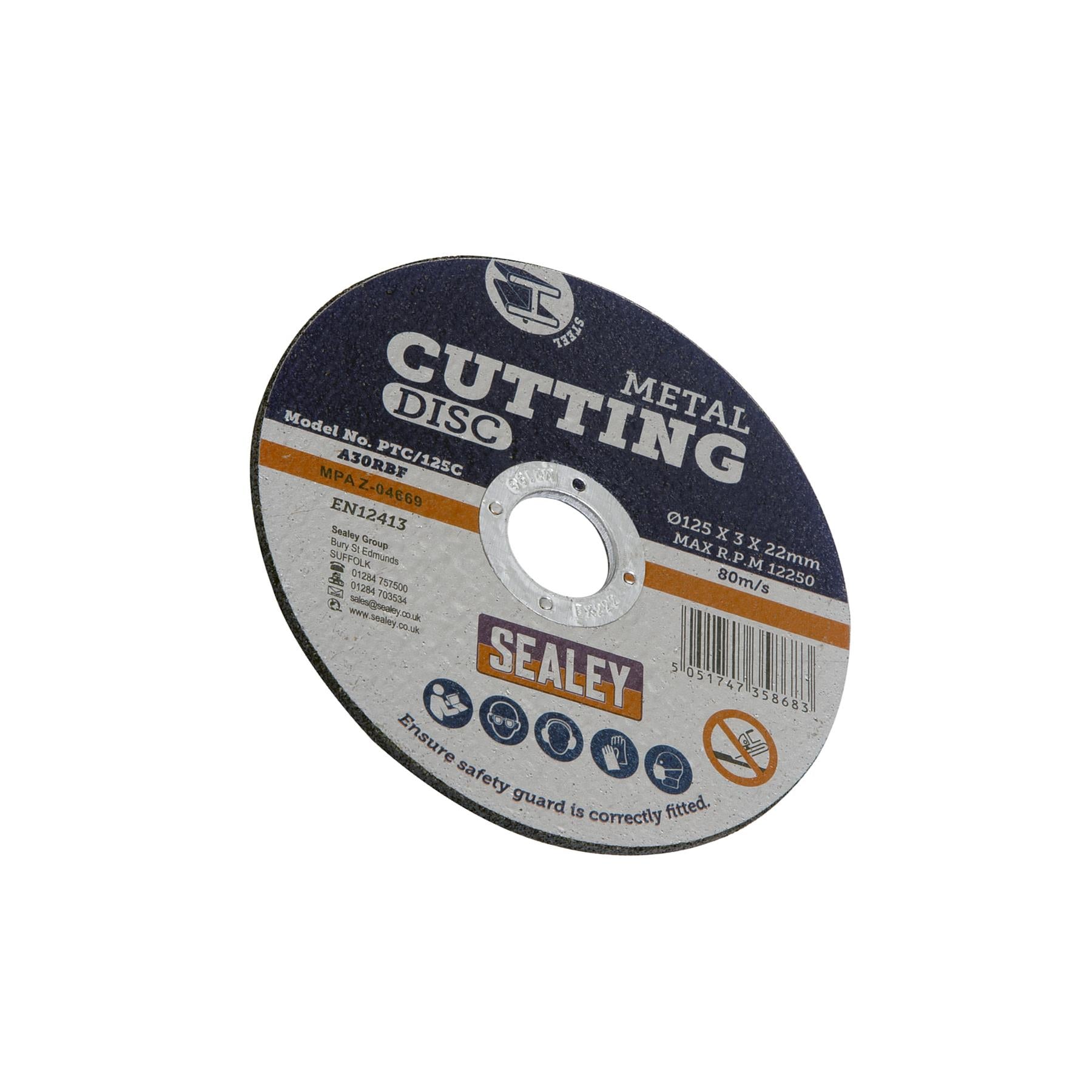 Cutting Disc 125 x 3mm 22mm Bore. General-purpose flat cutting discs. Sealey