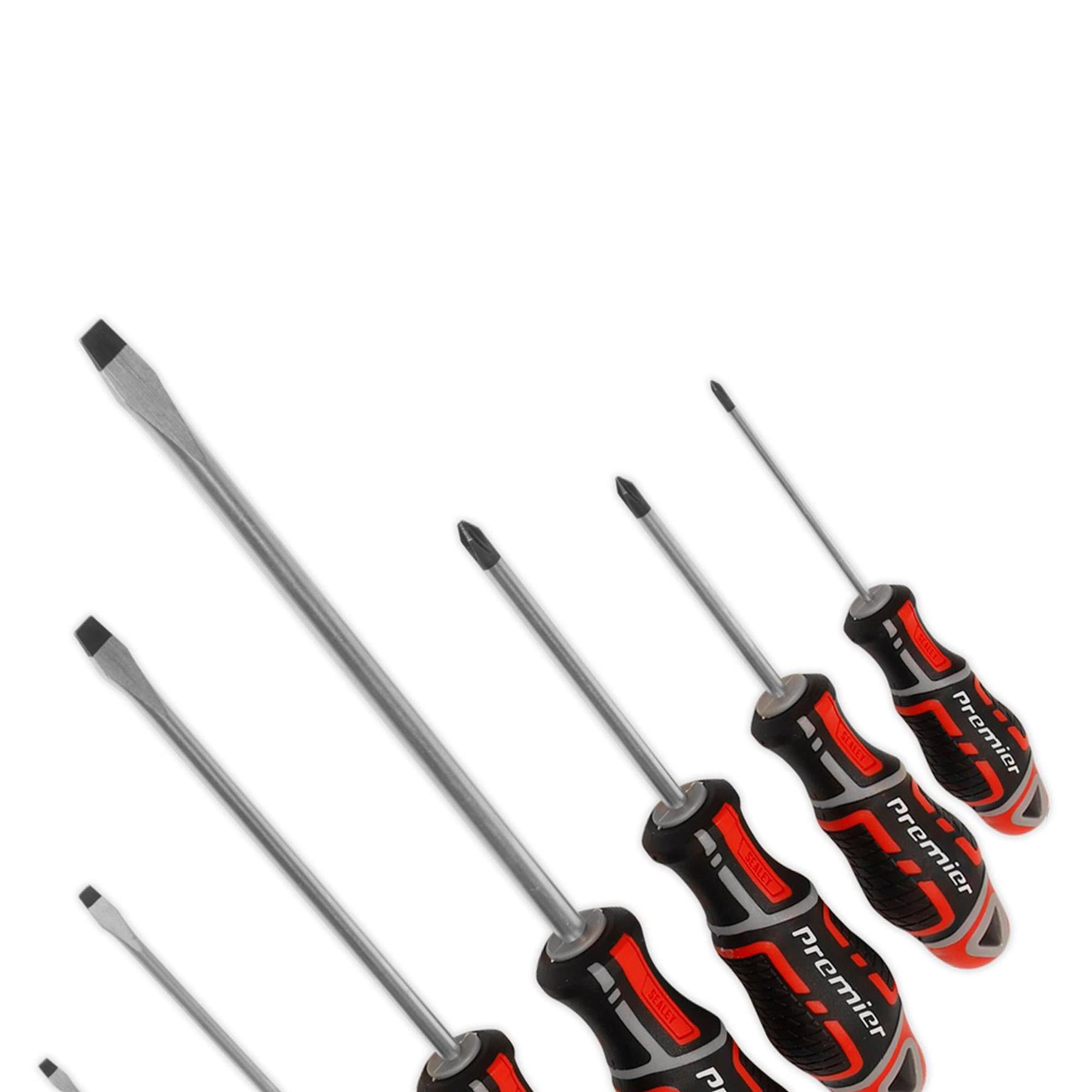 Sealey 7pc Screwdriver Set Slotted & Phillips Magnetic 75-200mm GripMax Red