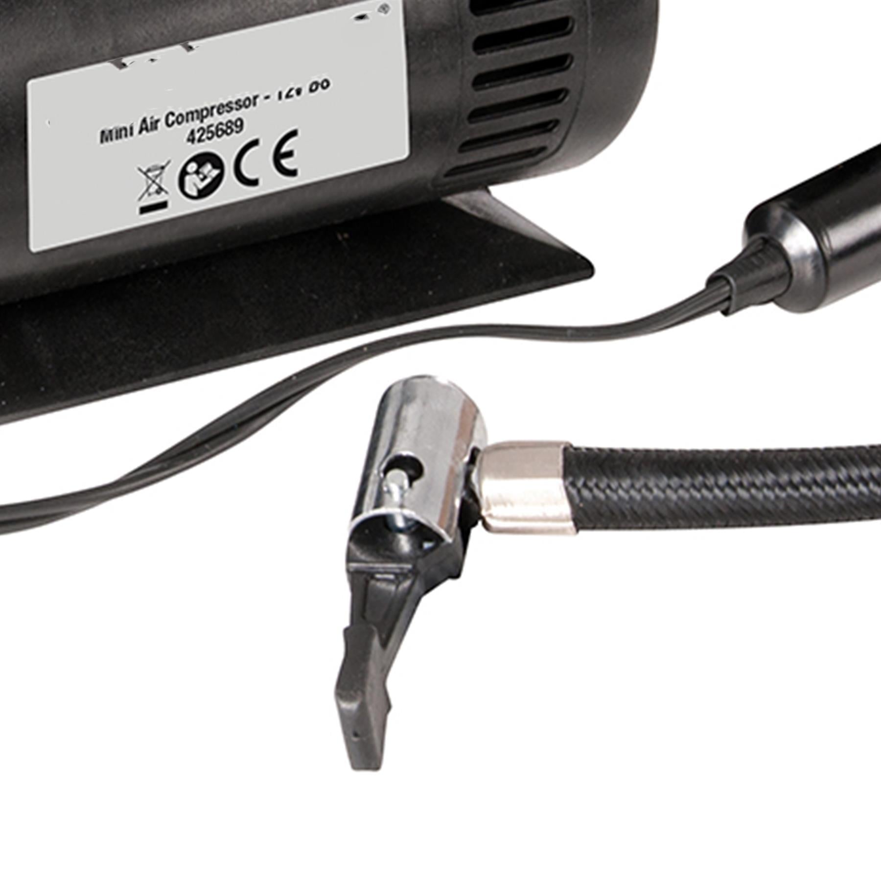 12V Dc Mini Air Compressor With Pressure Gauge 50mm Dial - 460mm Braided Hose