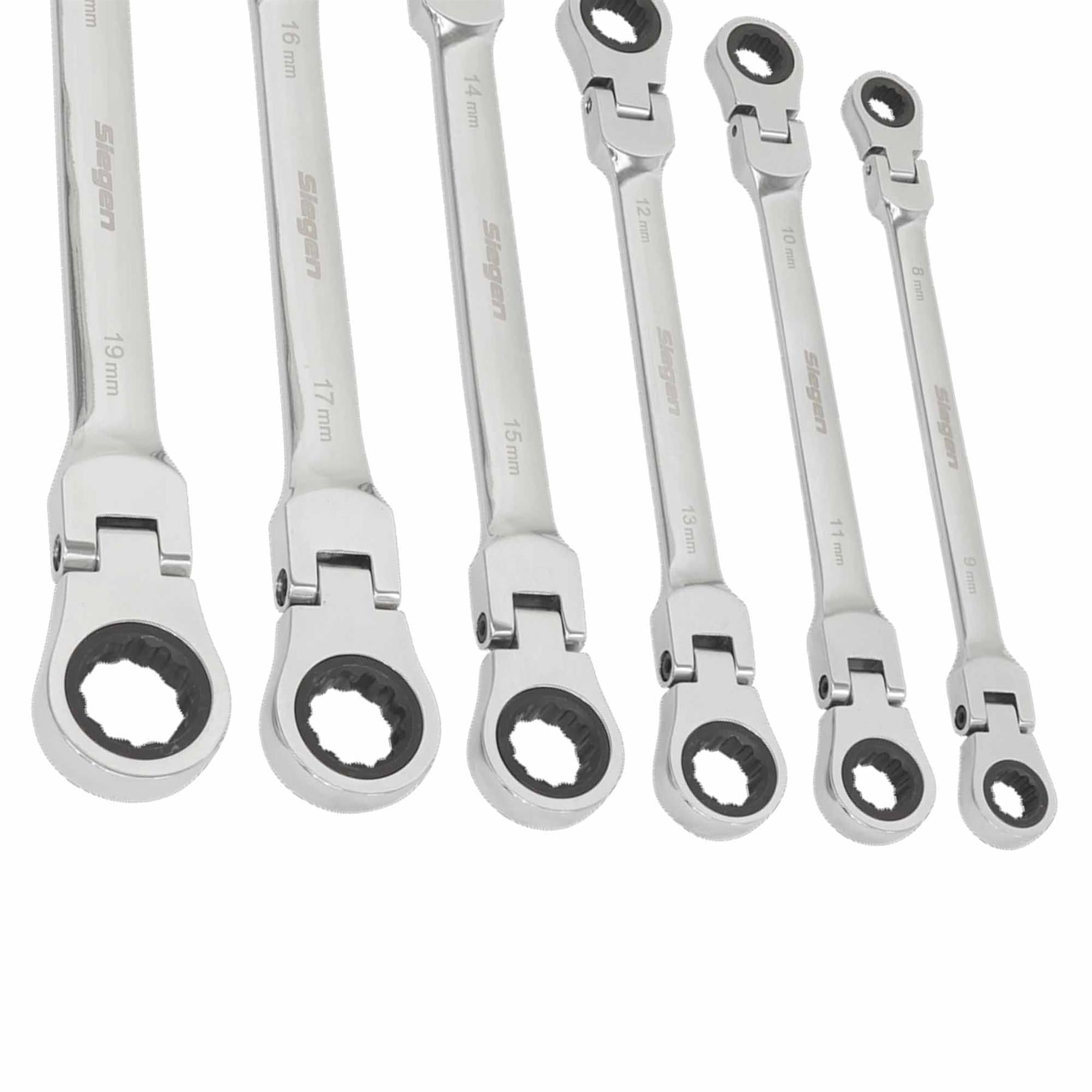 Sealey Flexi-Head Double End Ratchet Ring Spanner Set 6pc Metric