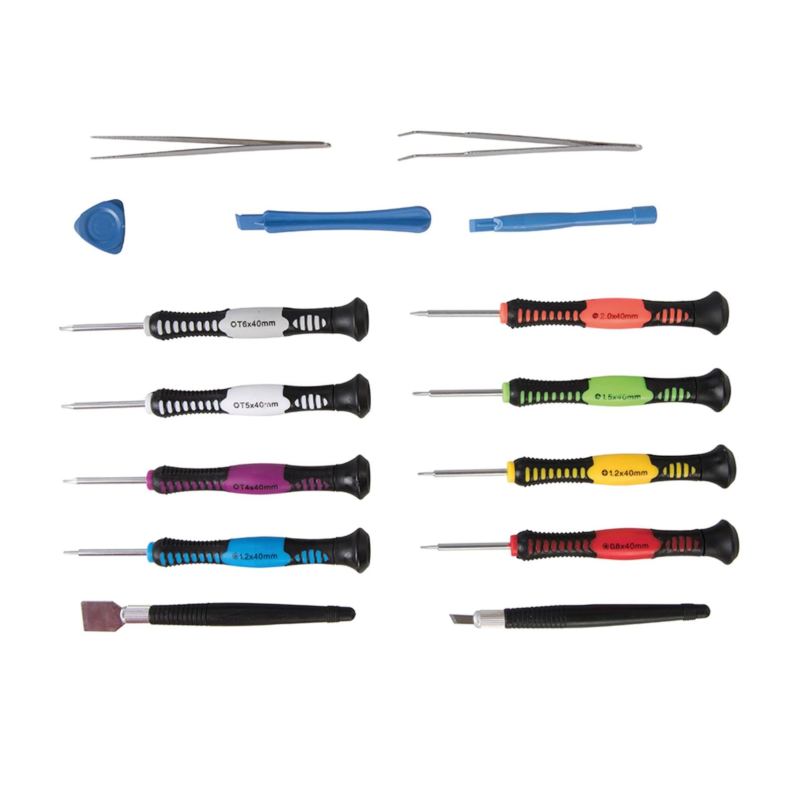 Precision Phone Repair Kit 16Pc Steel Tool Set With Soft Grip Plastic Handles