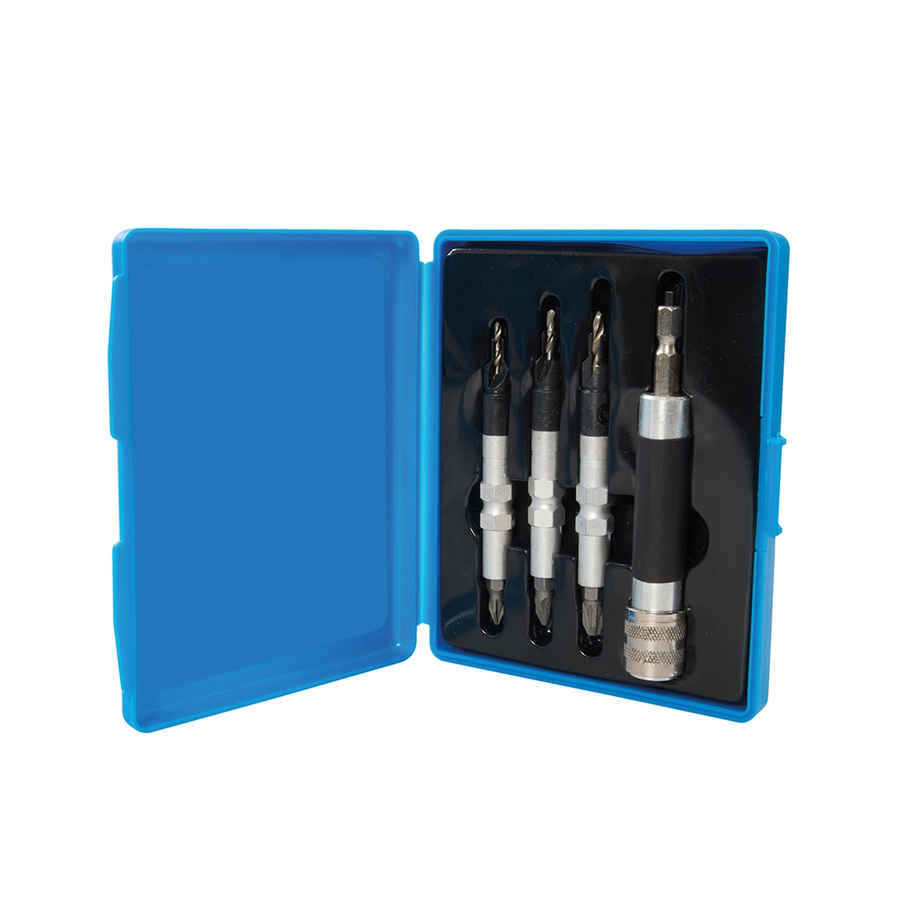 4Pce Quick-Flip Driver Set Large Drill Pilot, Clearance & Countersink In One
