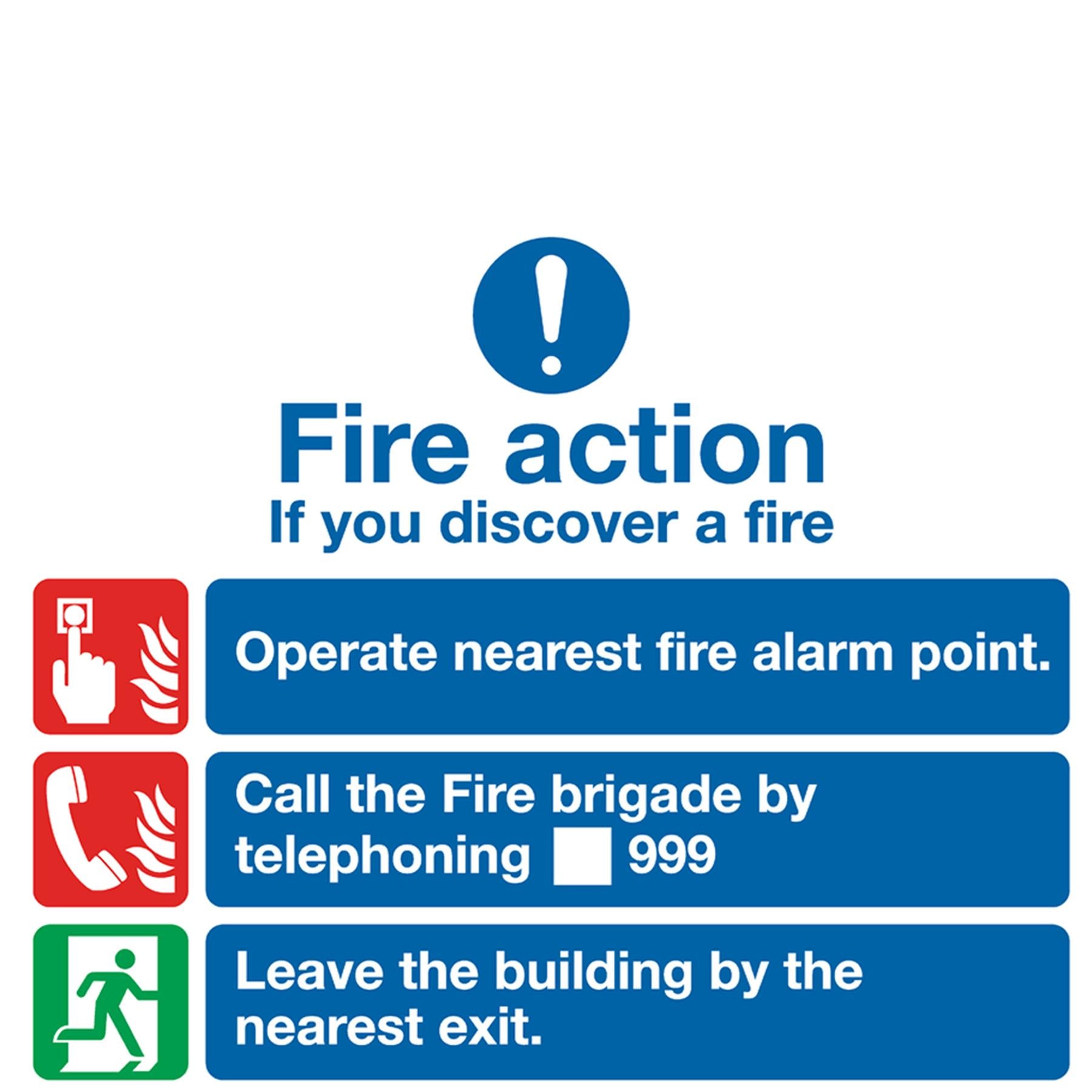 Safe Conditions Safety Sign - Fire Action With Lift - Self-Adhesive Vinyl