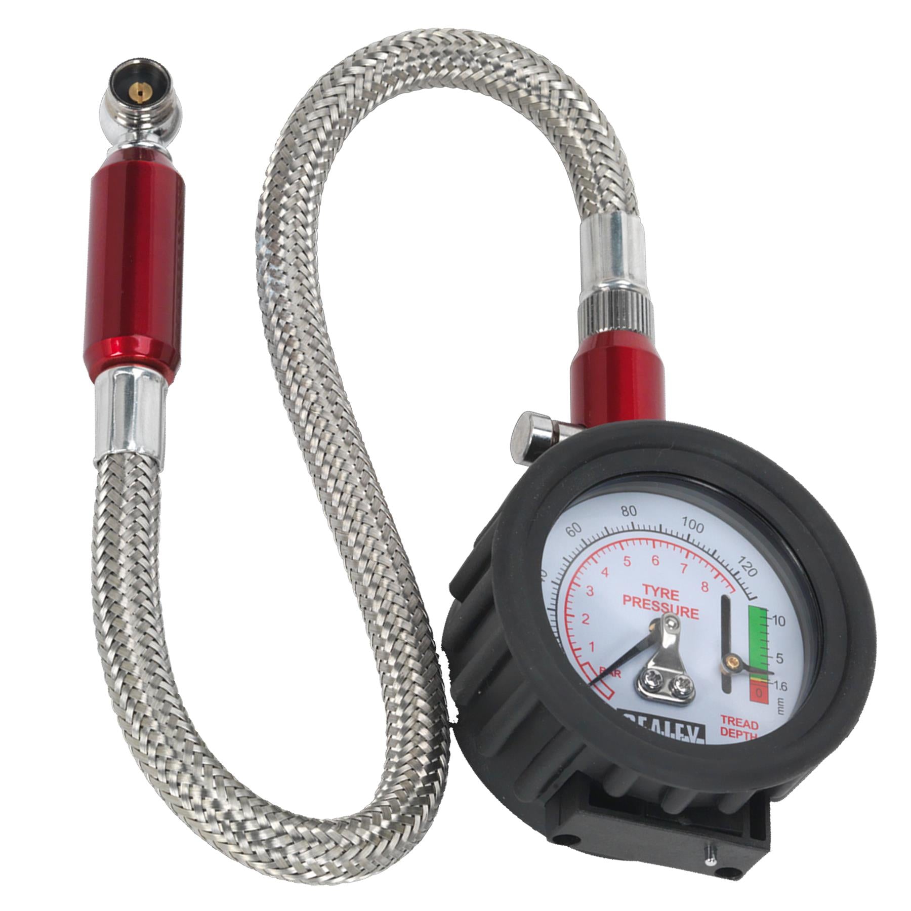 Sealey Tyre Pressure Gauge with Tyre Tread Depth Gauge - Flexi Hose