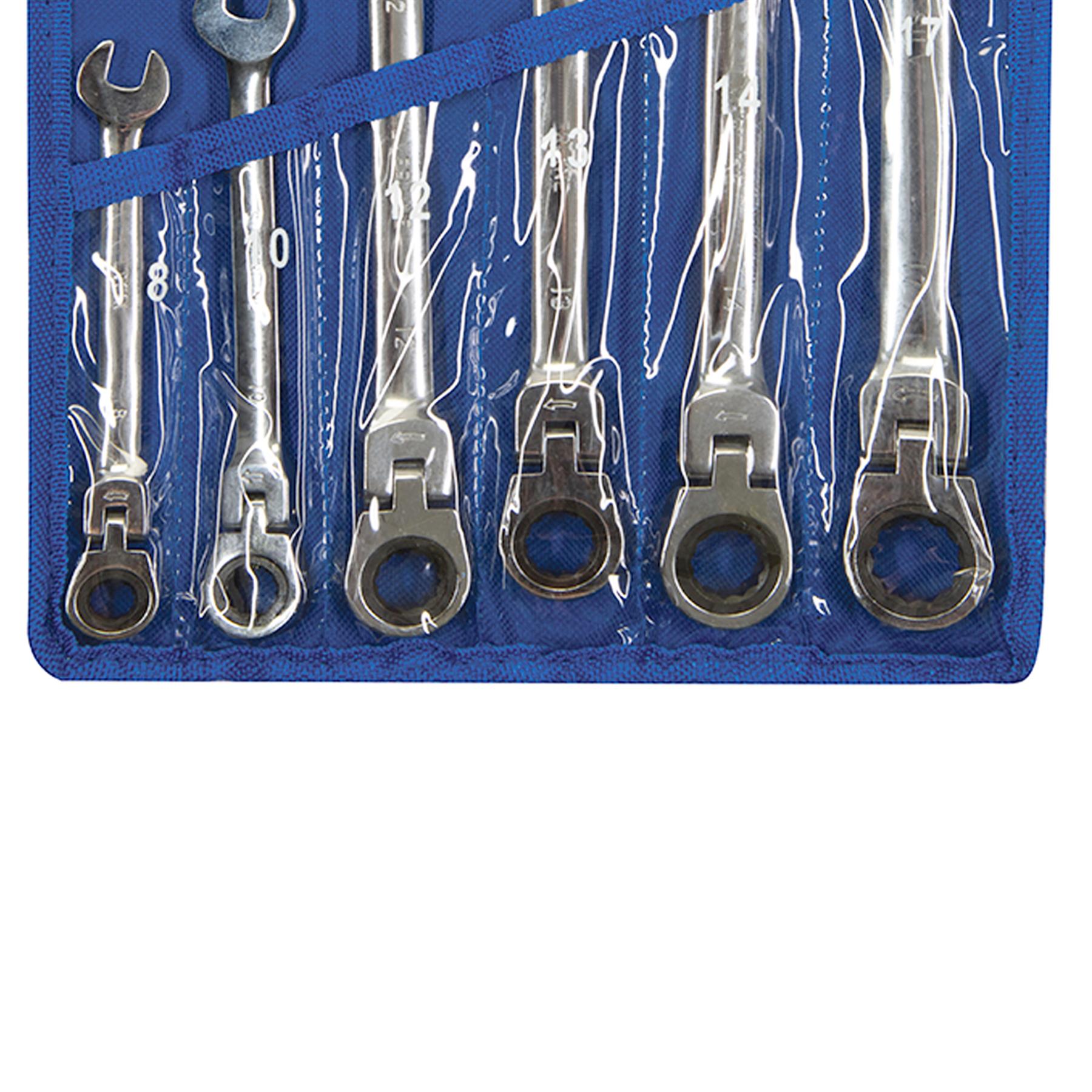 6Pce Flexible Head Ratchet Spanner Set - 8mm - 17mm Polished 40Cr Alloy Steel