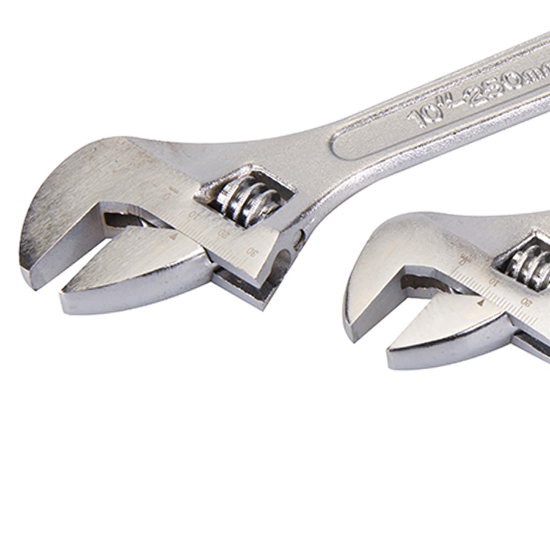 3Pce Adjustable Wrench Set 150, 200 & 250mm Chrome-Plated Carbon Steel