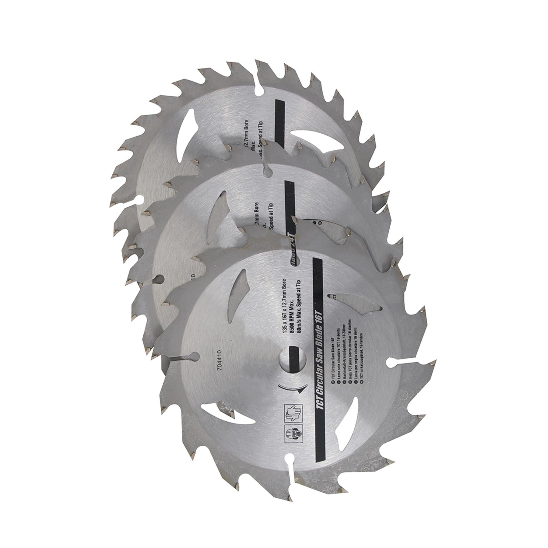 3 Piece TCT Circular Saw Blade Set 16,24, 30T 135 x 12.7 - 10mm Ring