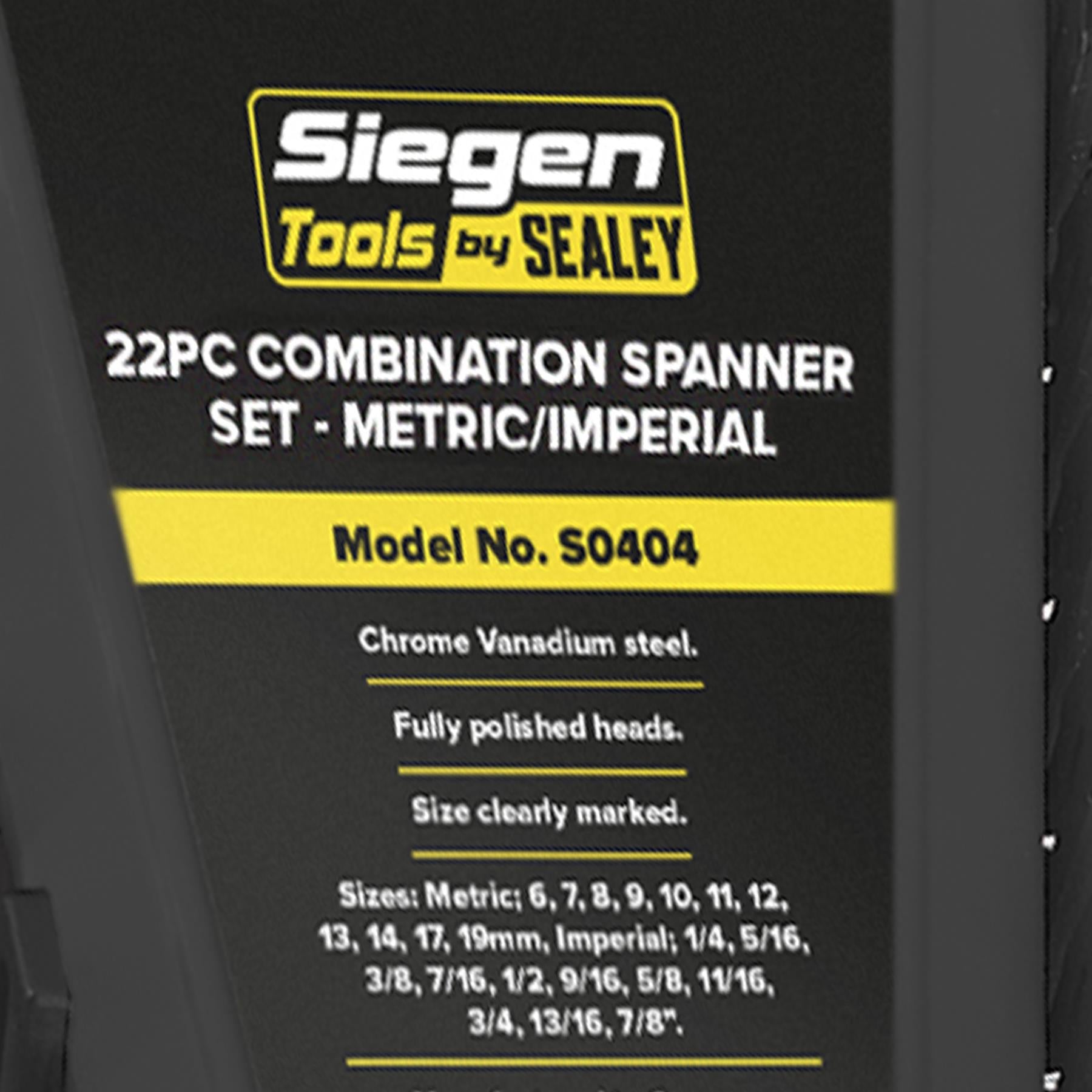 Sealey Combination Spanner Set 22pc Metric/Imperial