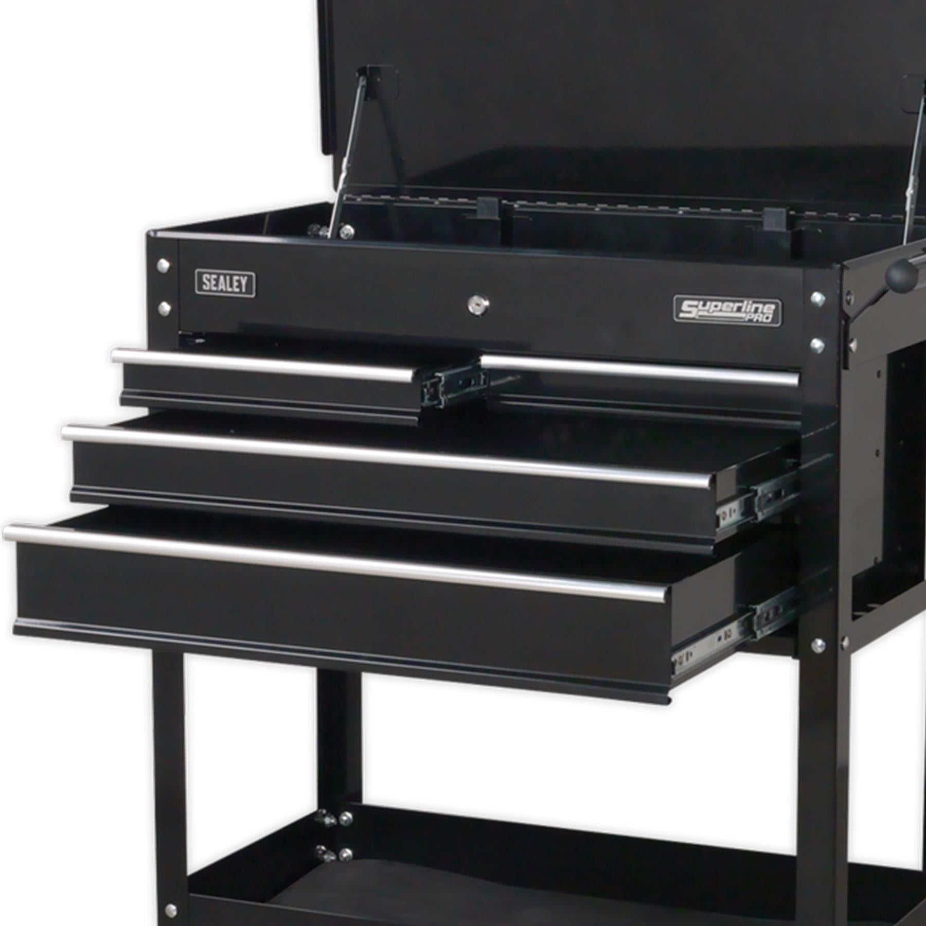 Sealey Mobile Tool/Parts Trolley 4 Drawer + Lockable Top - Black