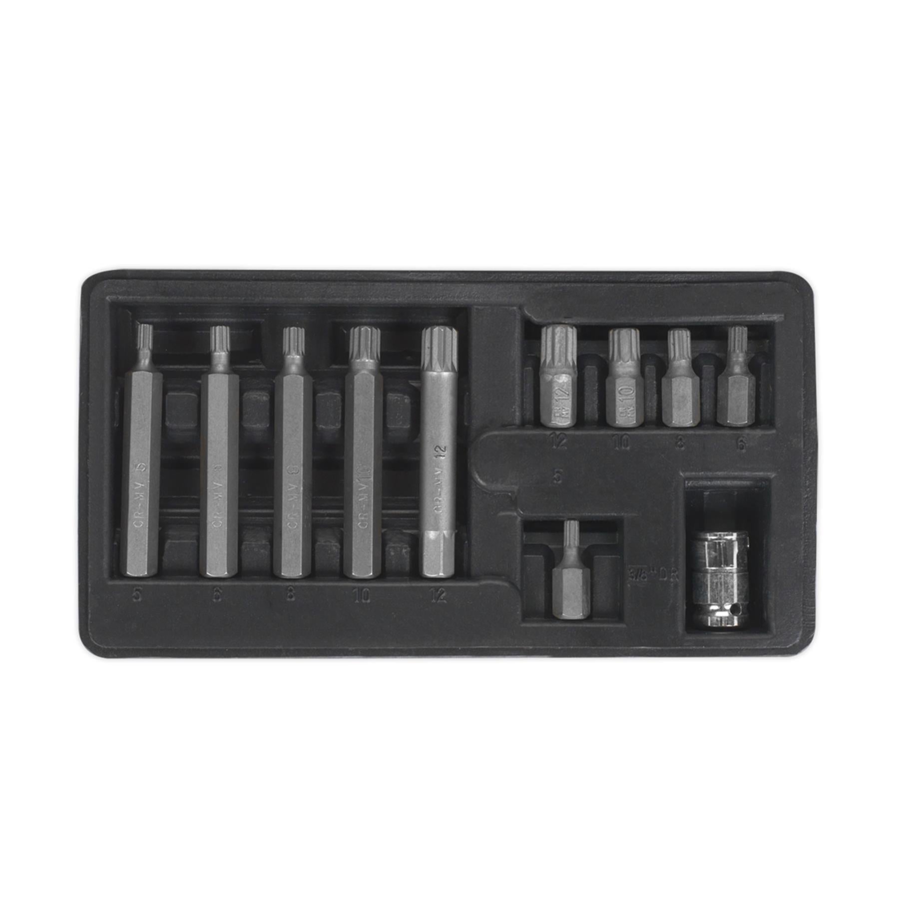 Sealey Spline Bit & Holder Set 11pc - 3/8"Sq Drive
