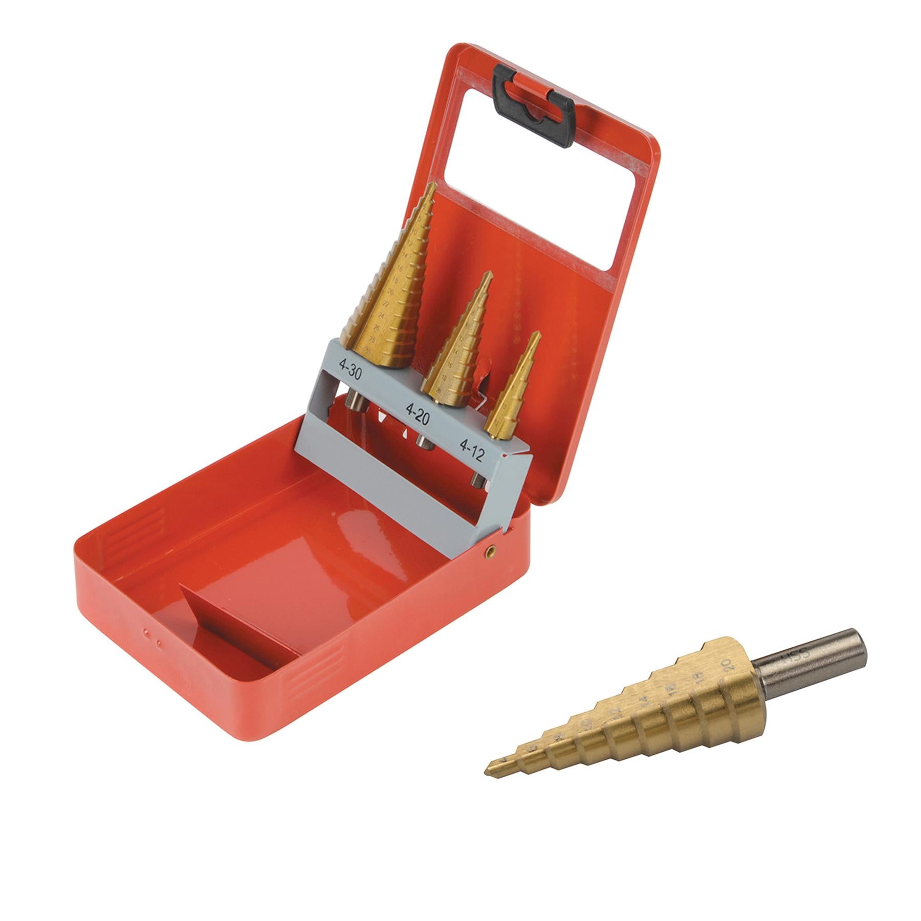 3Pce Titanium-Coated HSS Step Drill Bits Set DIY Tools With Storage Case