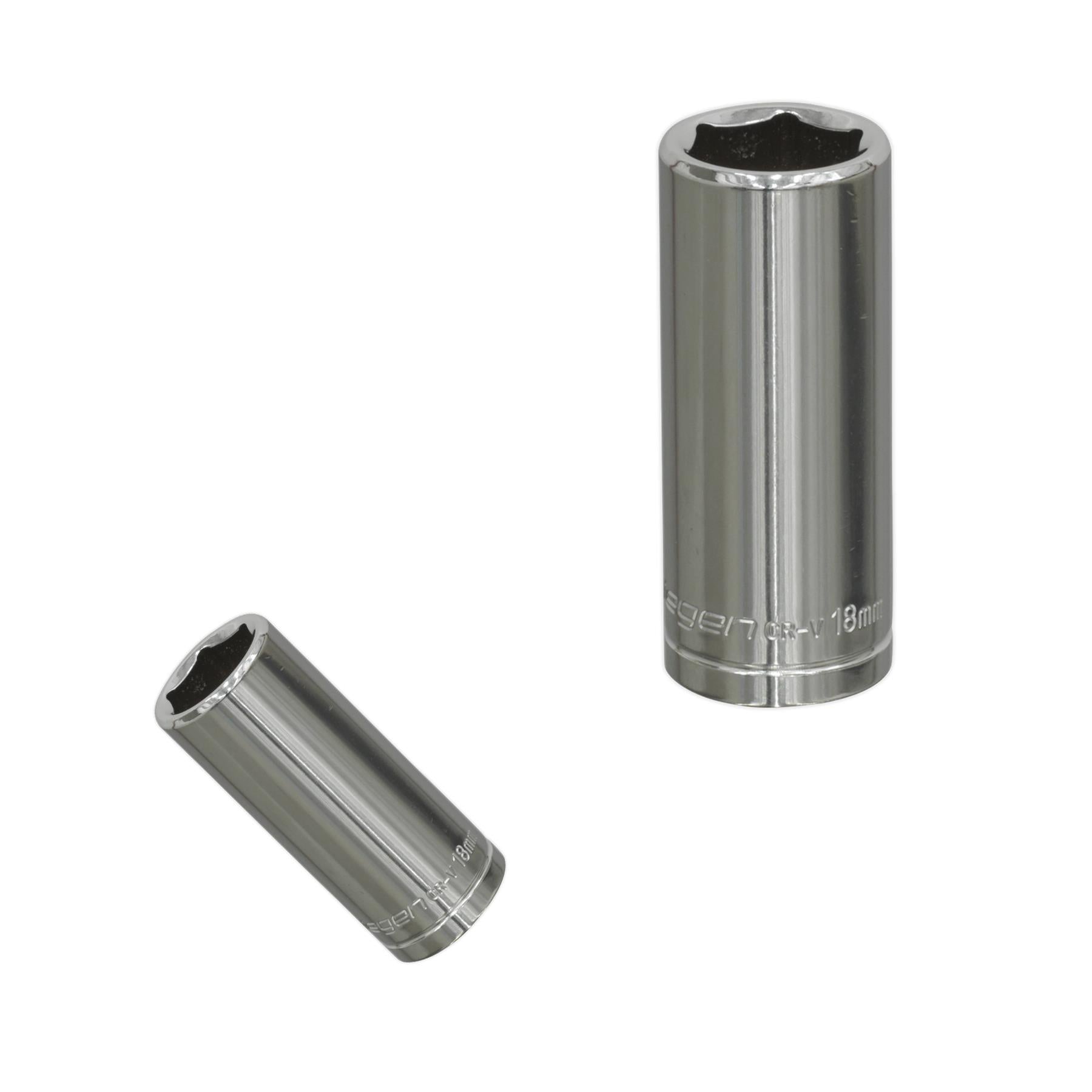 Sealey WallDrive® Socket 18mm Deep 3/8"Sq Drive Mirror Finished