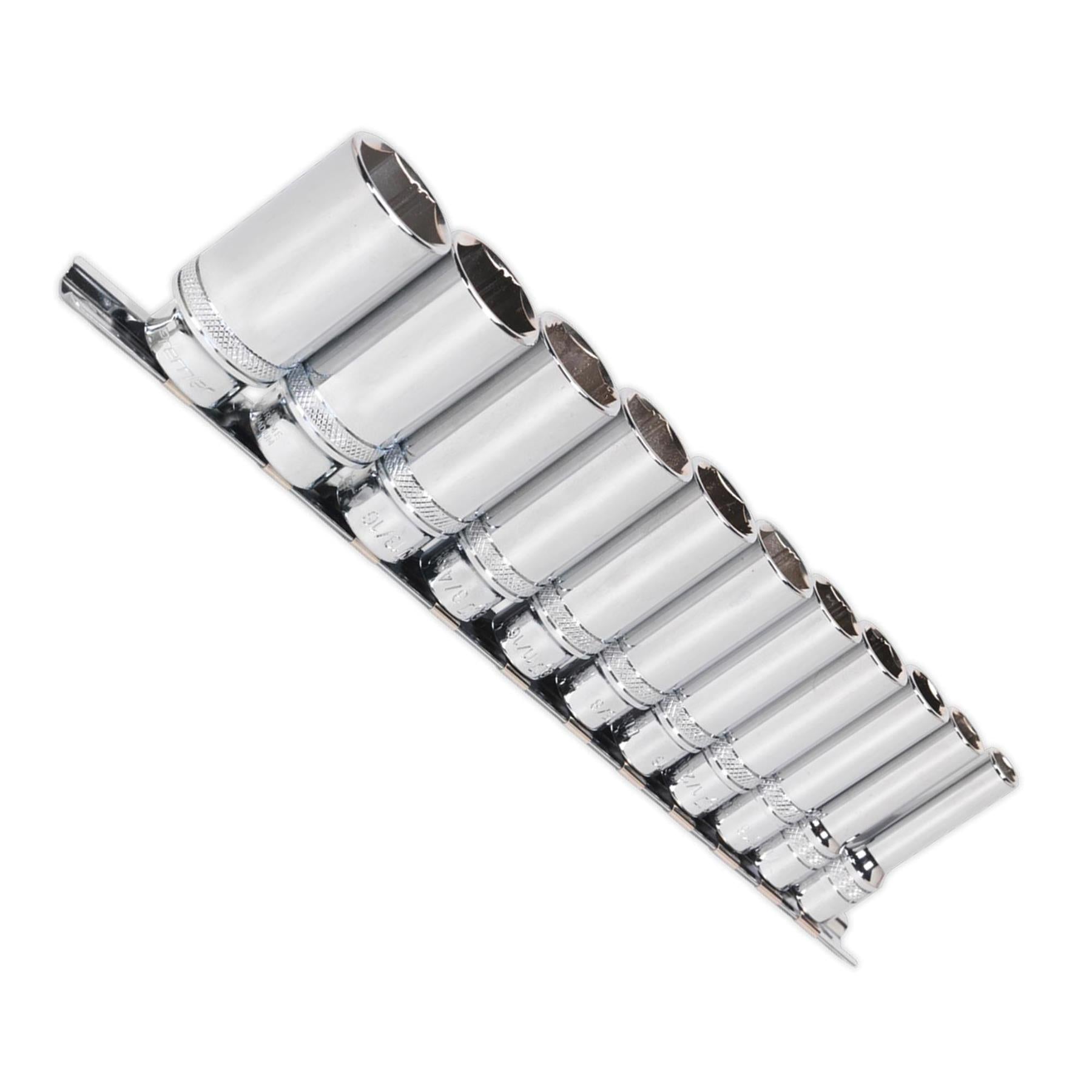 Sealey Socket Set 11pc 3/8"Sq Drive Deep Lock-On 6pt Imperial