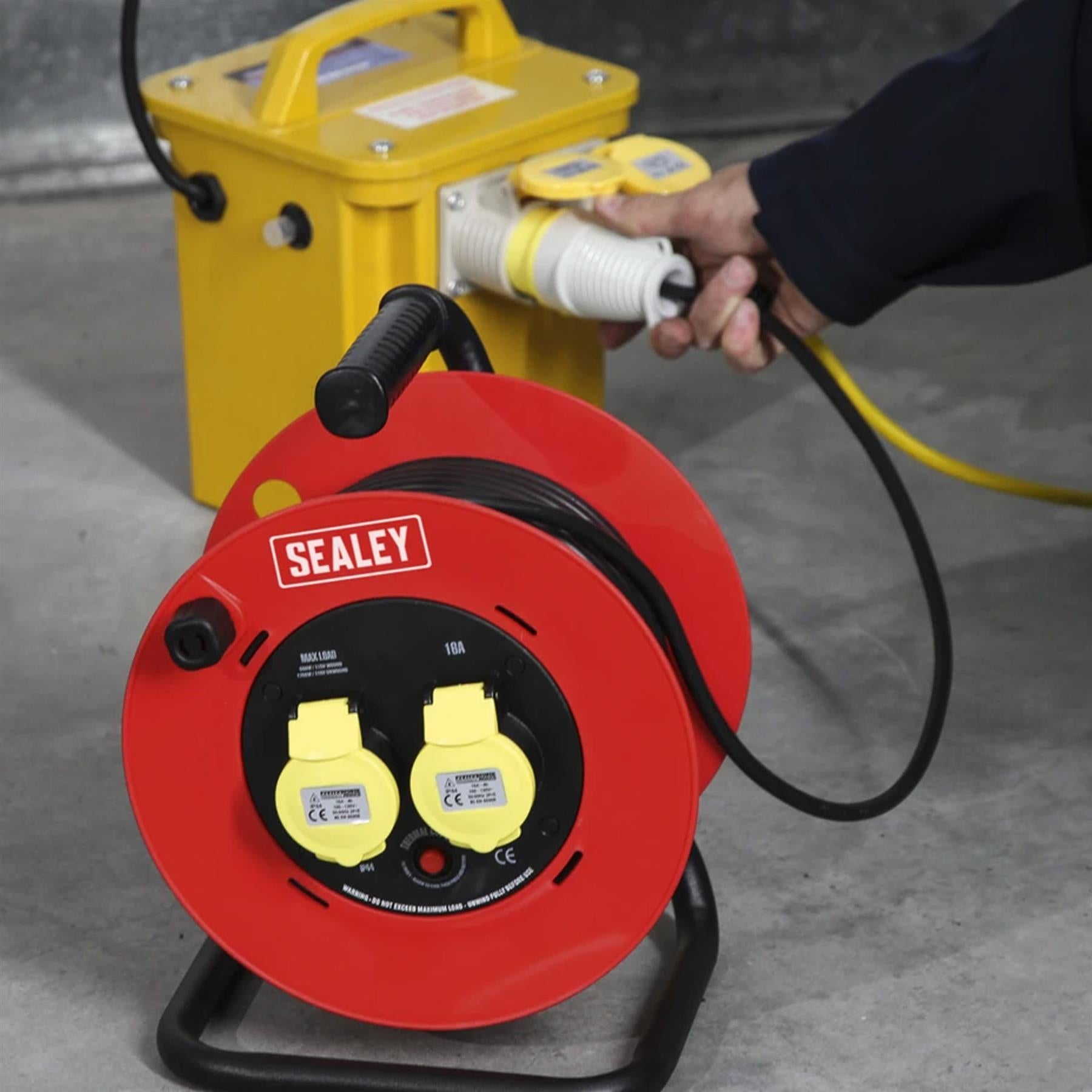 Sealey Cable Reel 25m 2 x 110V 1.5mm² Heavy-Duty Thermal Trip