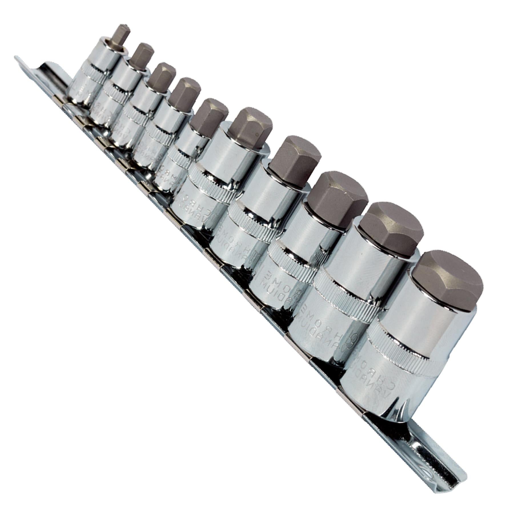 Sealey Hex Socket Bit Set 10pc Stubby 1/4", 3/8" & 1/2"Sq Drive