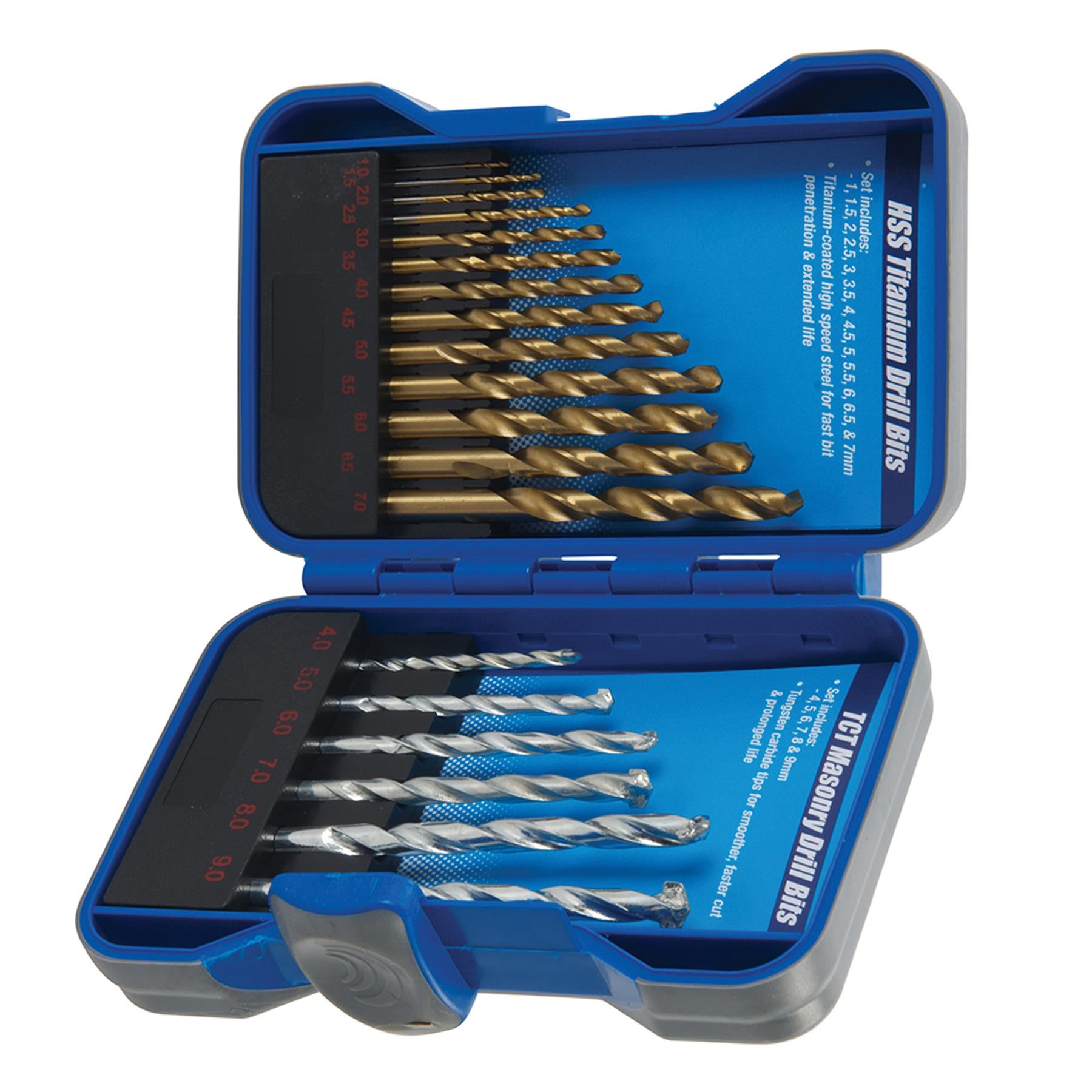 19Pce Titanium-Coated Hss & Masonry Drill Bit Set Professional Hand Tool