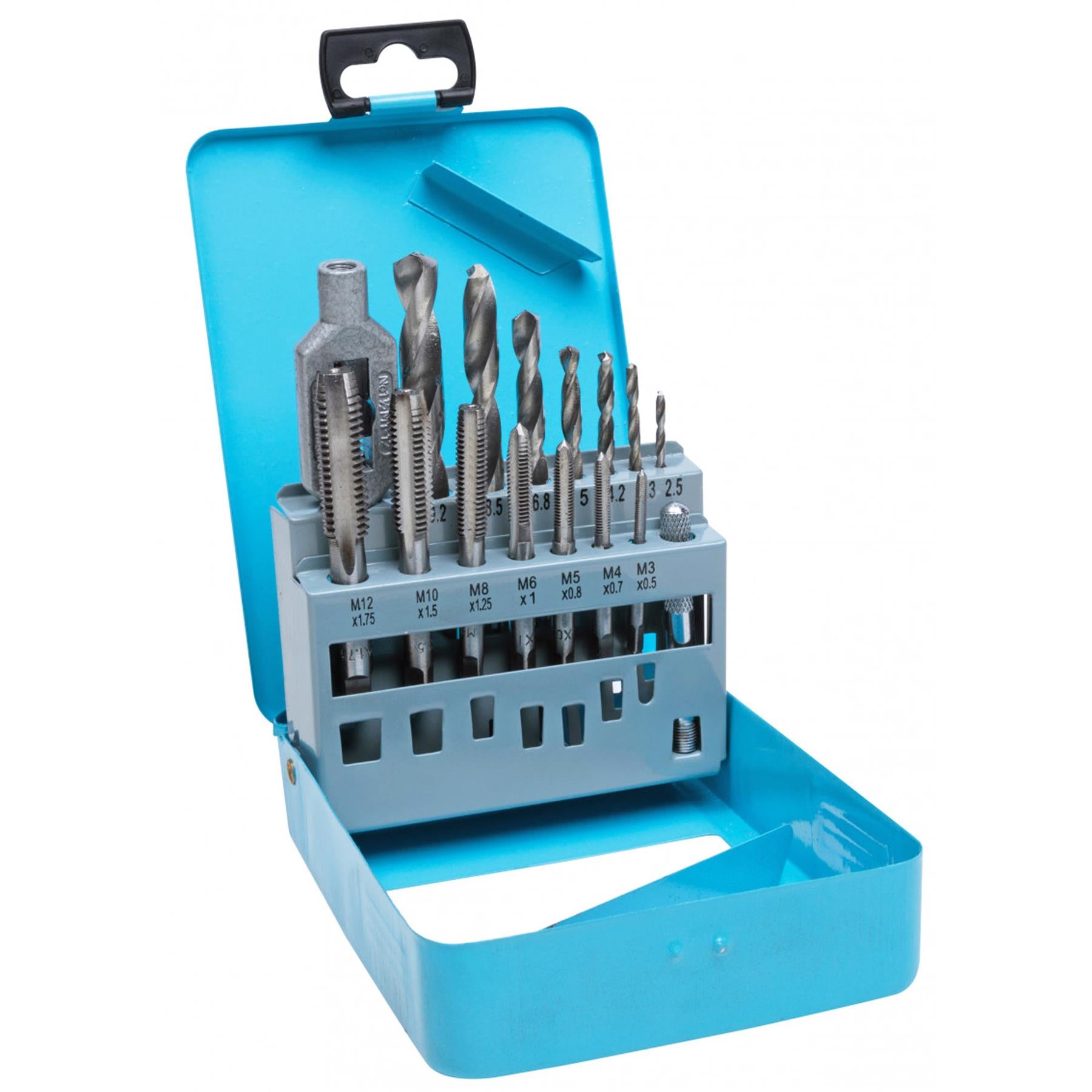 BlueSpot 15Pc Tap and Drill Bit Set Metric M3 - M12 Drills Thread Cutter