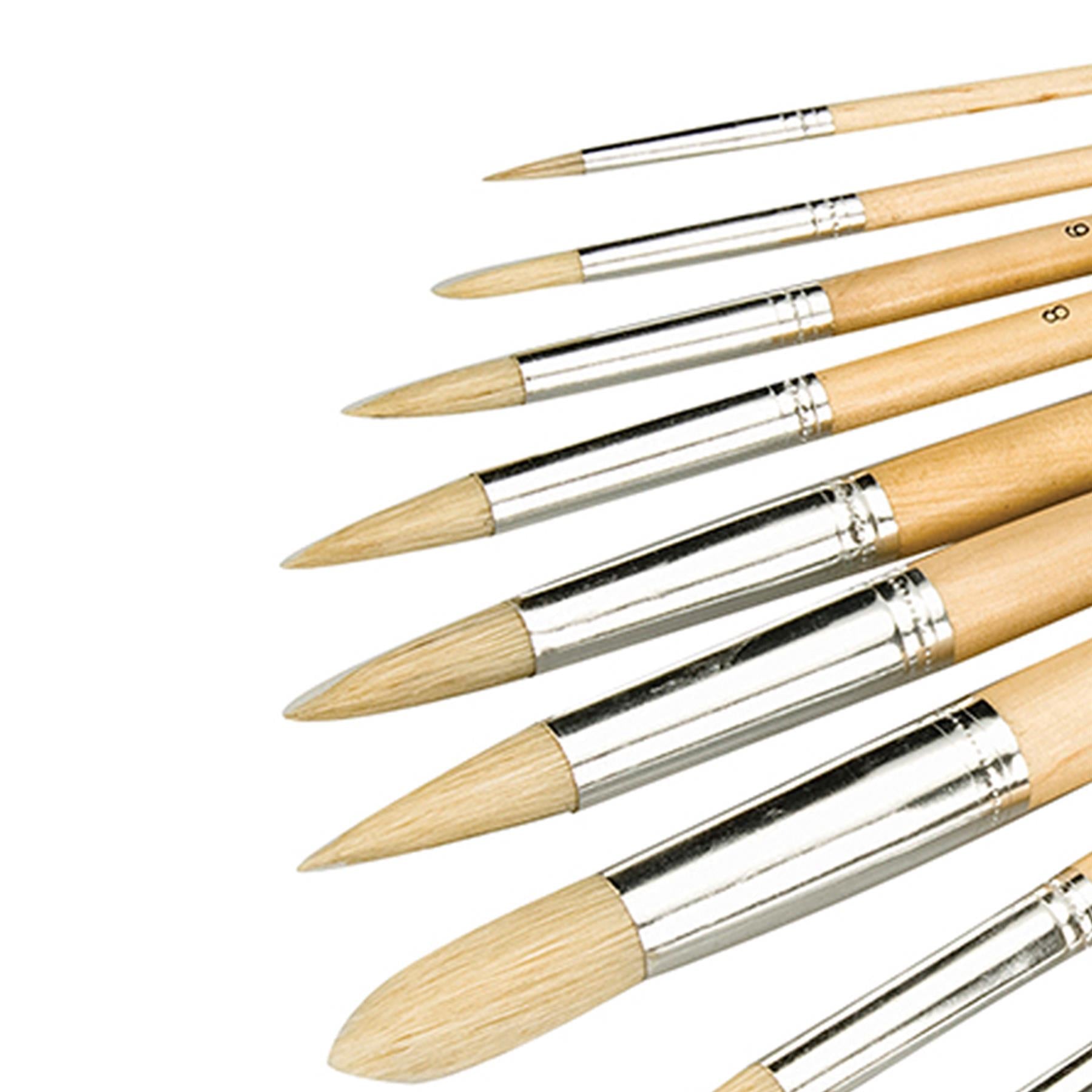 12Pce Artists Paint Brush Set Pointed Tip Sizes 1mm - 12mm For Finishing Work