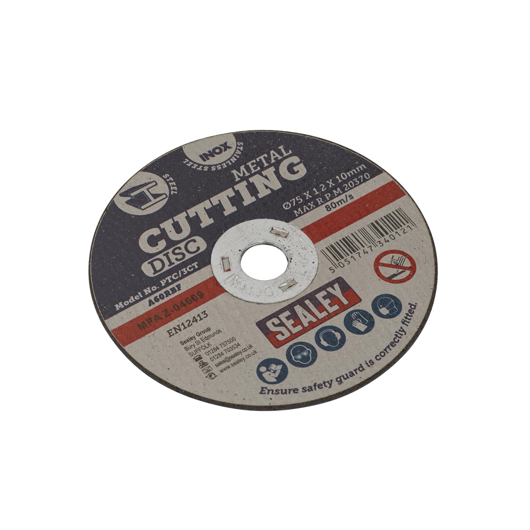 Sealey Cutting Disc Ø75 x 1.2mm 10mm Bore For Stainless Steel