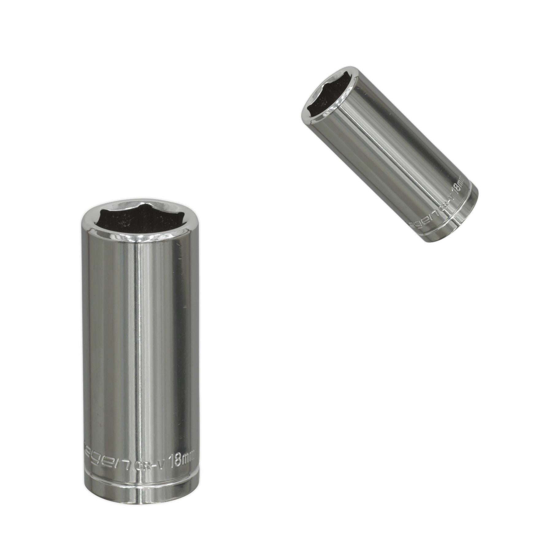 Sealey WallDrive® Socket 18mm Deep 3/8"Sq Drive Mirror Finished