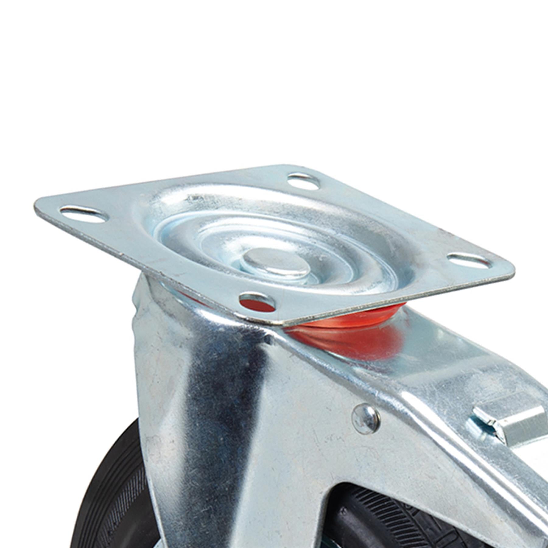 Heavy Duty Braked Rubber Castor - 200mm 200Kg With Non-Marking Tyres And Brake