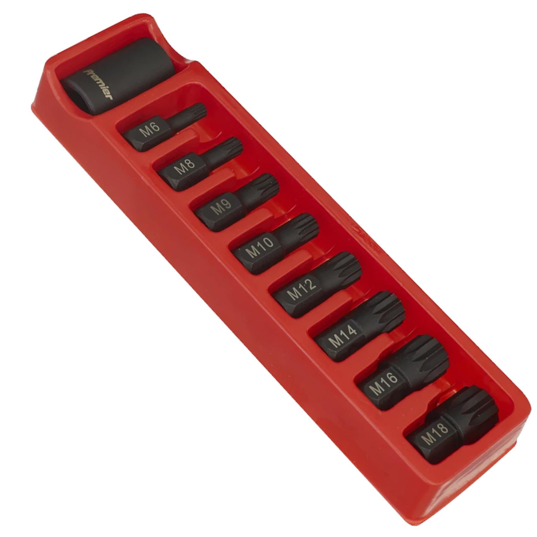 Sealey Impact Spline Bit & Holder Set 9pc 1/2"Sq Drive