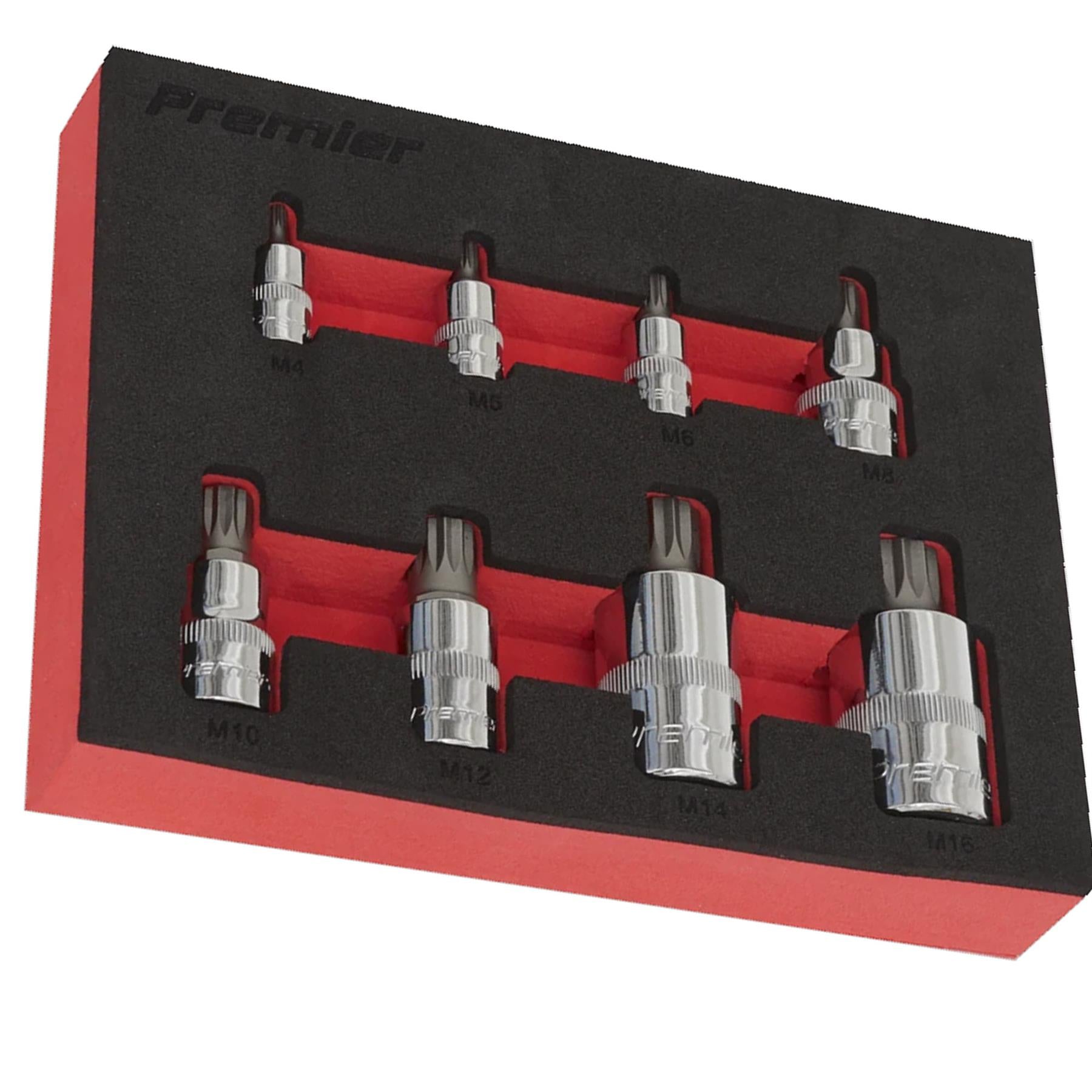 Sealey Spline Socket Bit Set 8pc 1/4", 3/8" & 1/2"Sq Drive