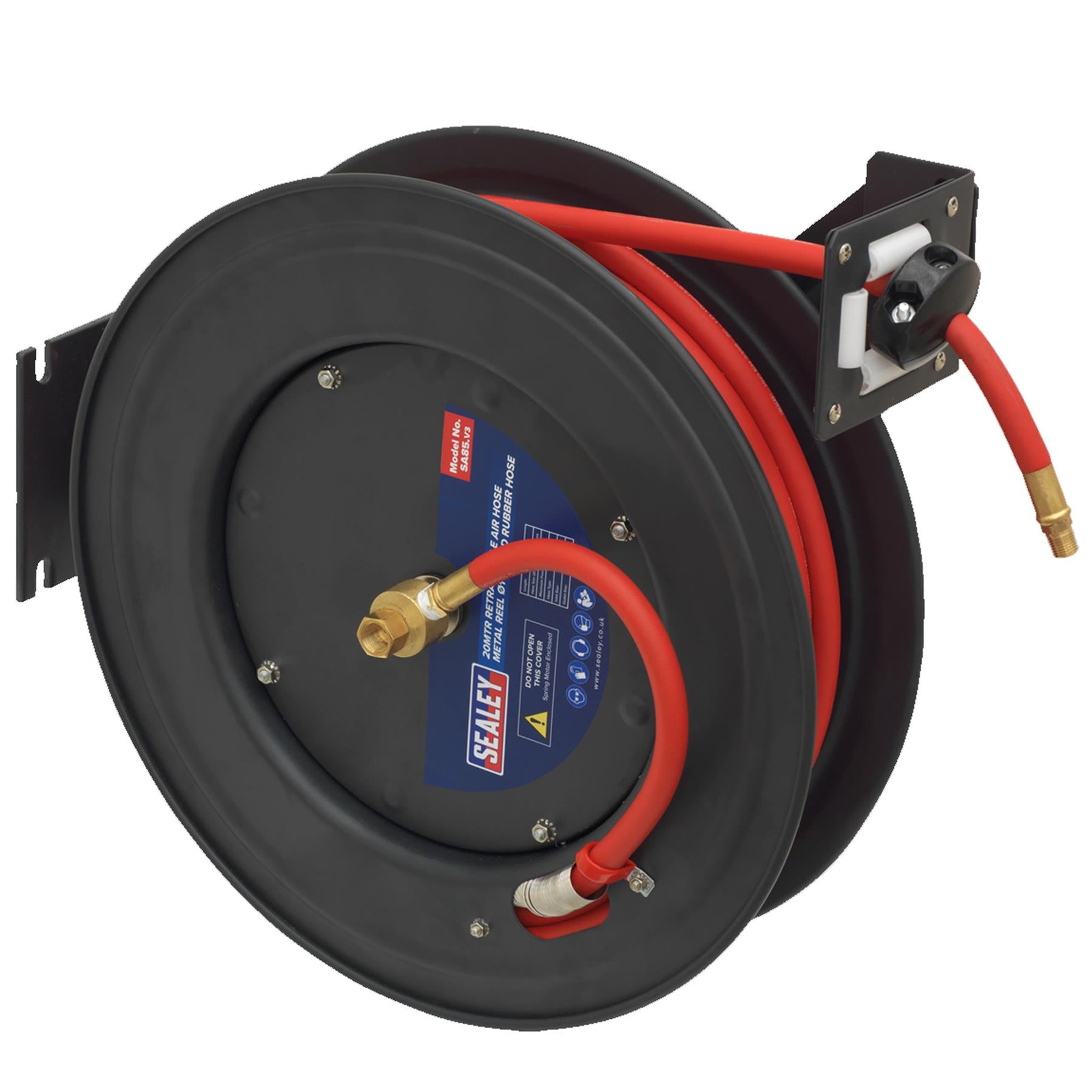Sealey Retractable Air Hose Steel Reel 20m 10mm ID Rubber Hose