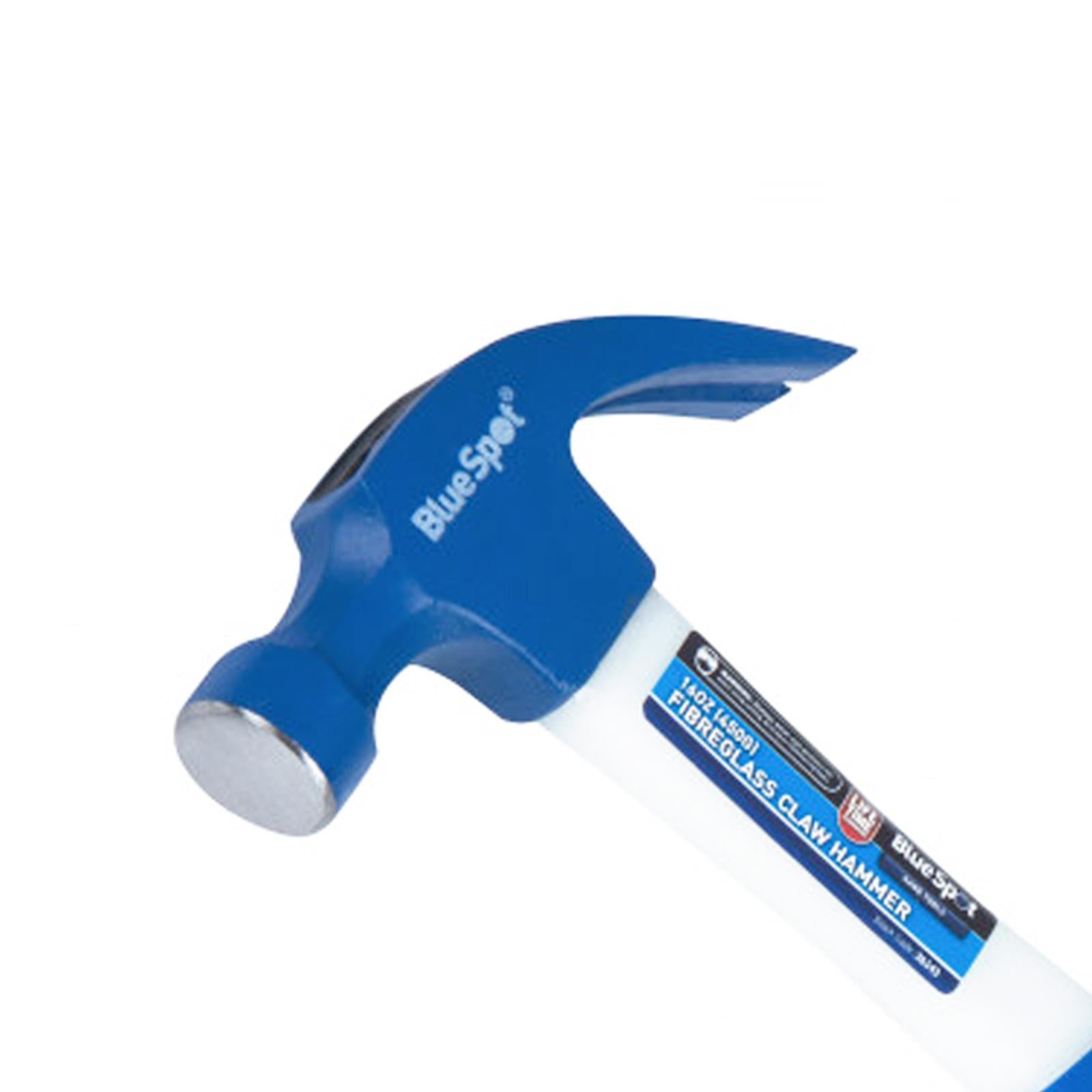 BlueSpot 20oz Claw Hammer Fibreglass Handle Shaft Rubber Grip Wall Nail Remover