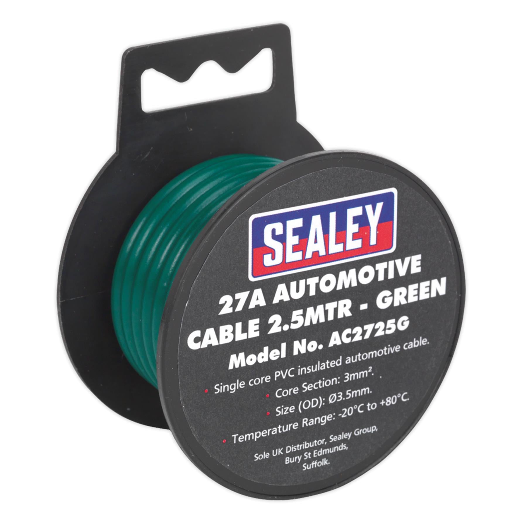 Sealey Automotive Thick Wall Electrical Auto Loom Car Cable 27A 2.5m Green