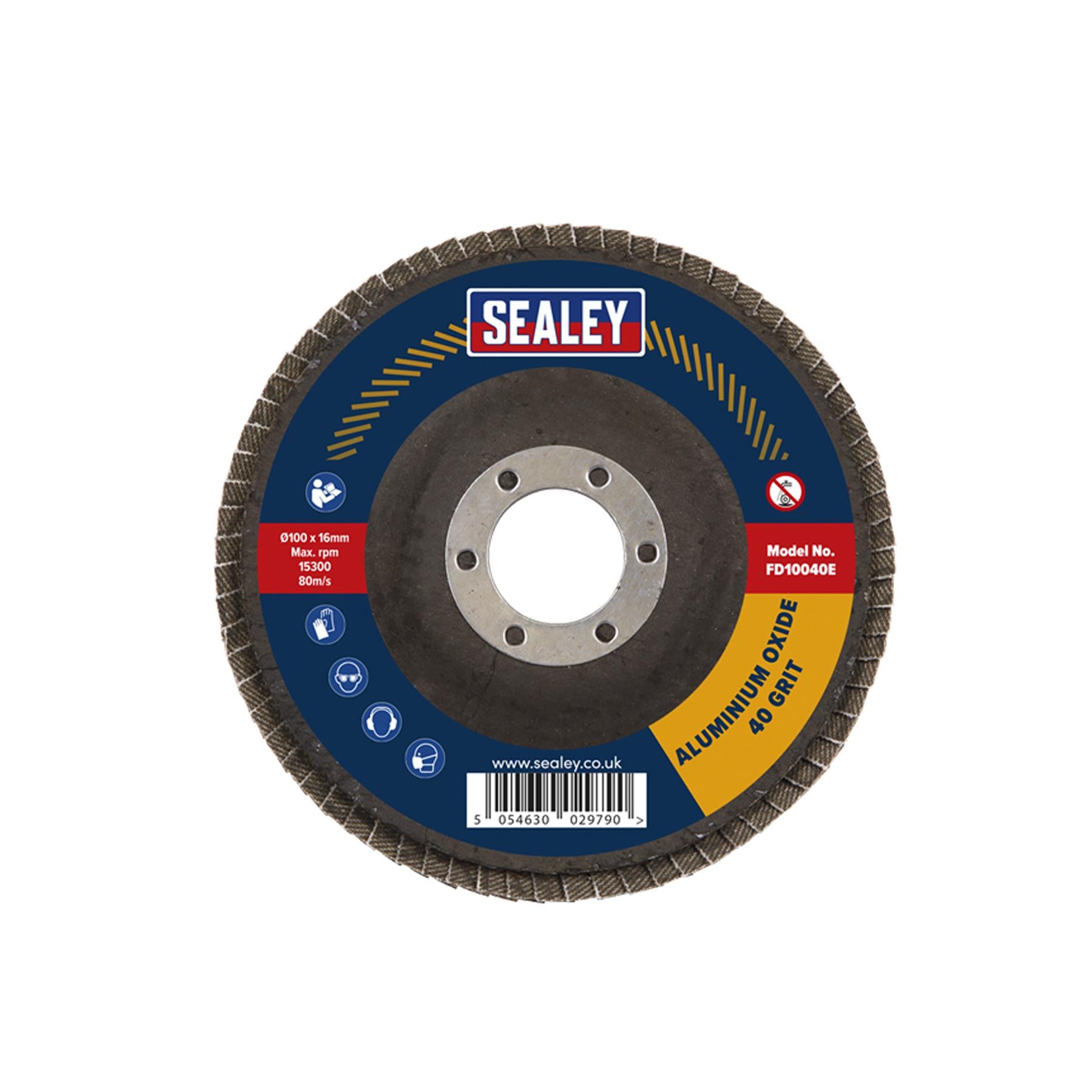 Flap Disc Aluminium Oxide 100mm 16mm Bore 40Grit. Sealey