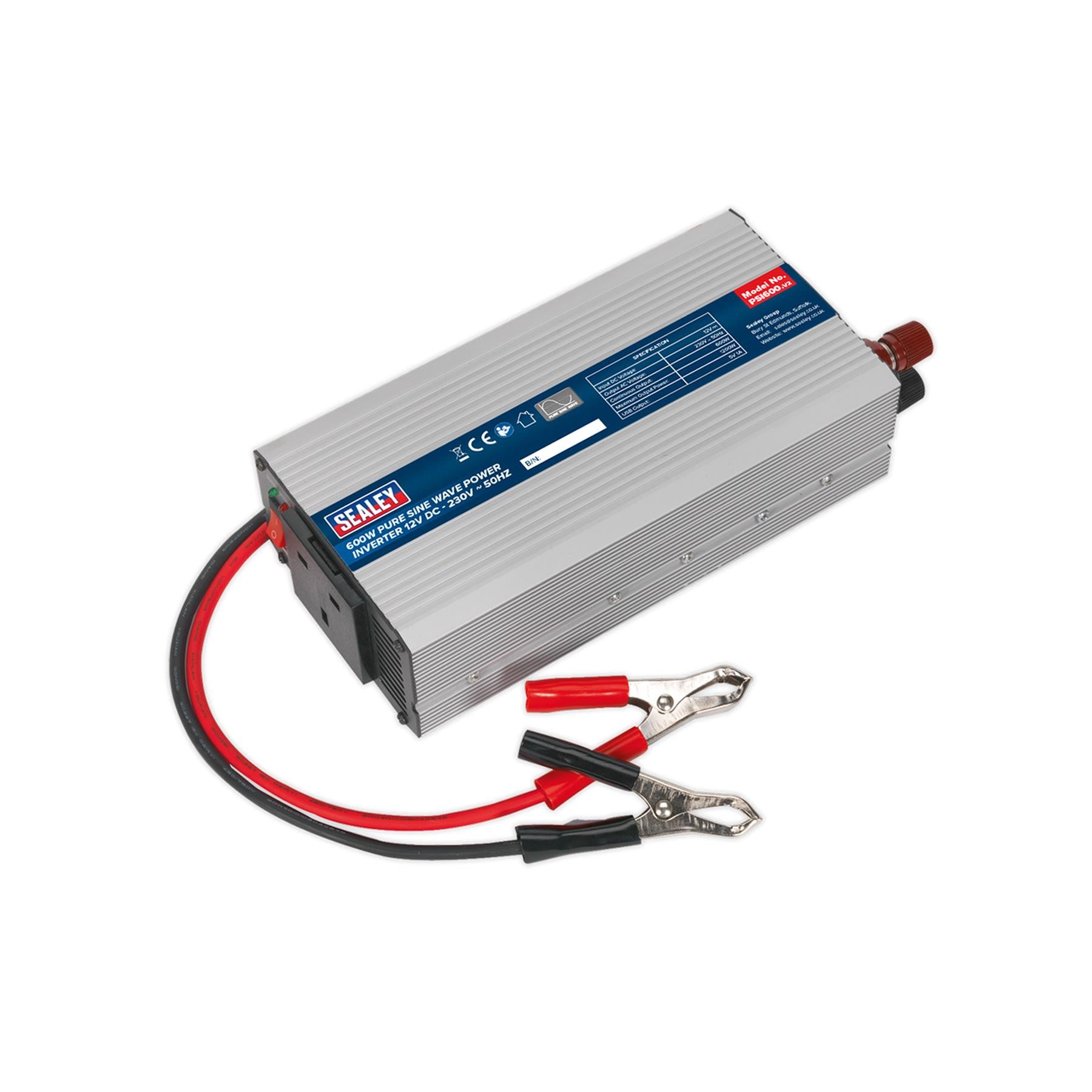Sealey Power Inverter Pure Sine Wave 600W 12V DC - 230V 50Hz