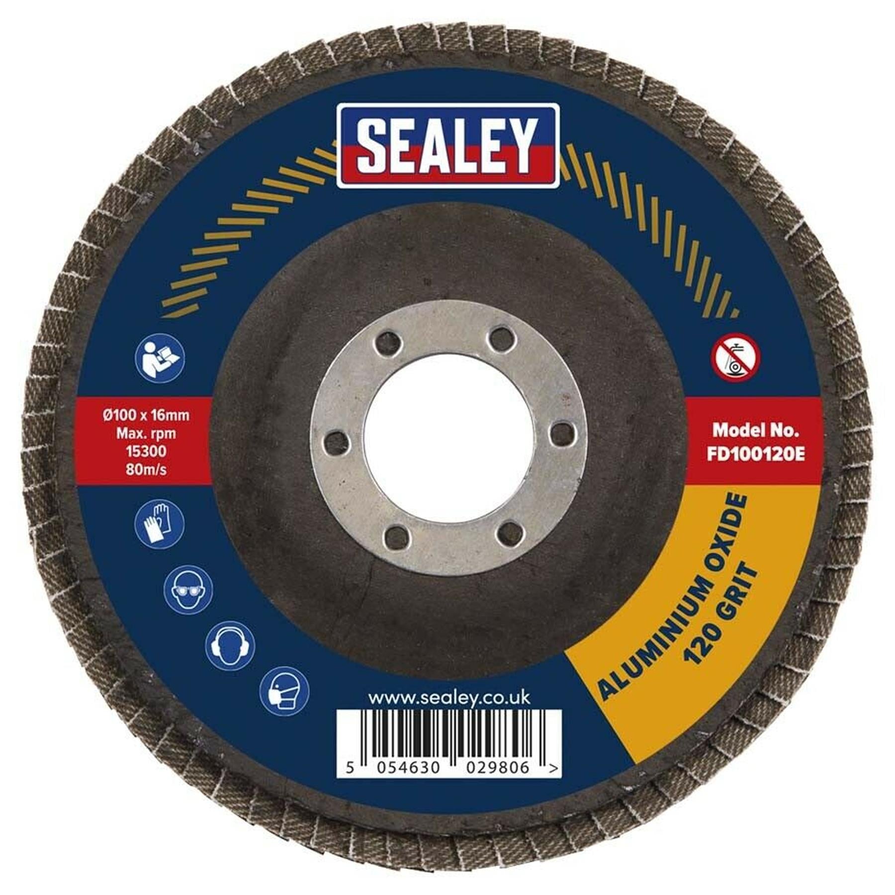 Sealey Flap Disc Aluminium Oxide 100mm 16mm Bore 120Grit