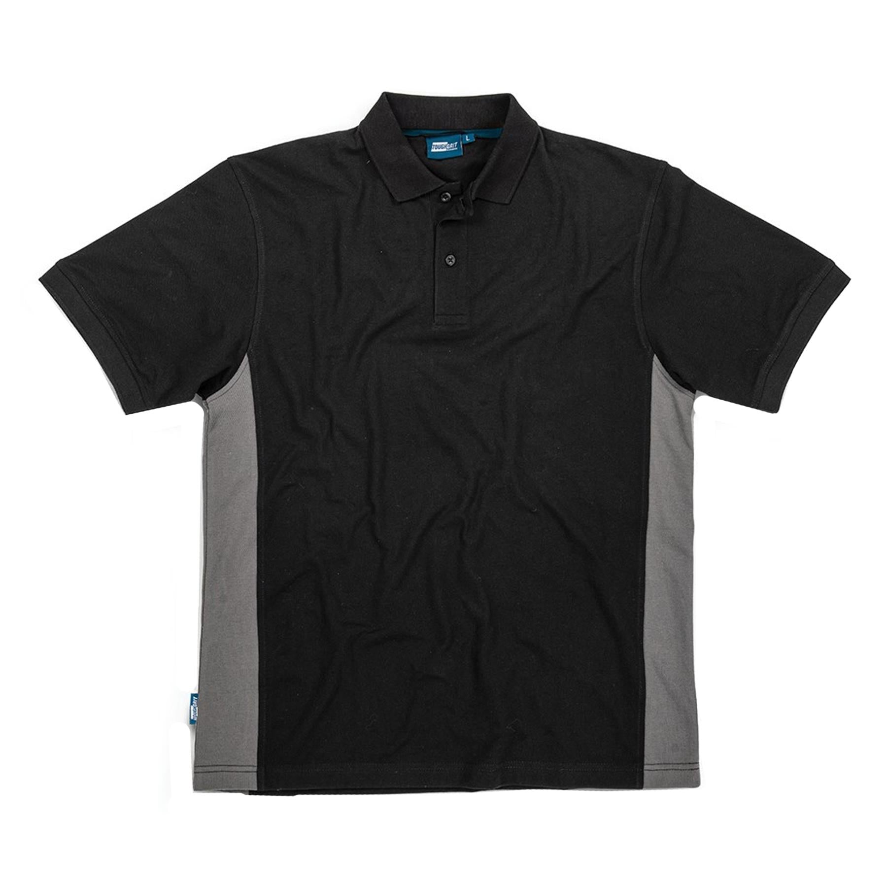 Tough Grit Mens 2-Tone Polo Colour Side Panels T Shirt Black/Charcoal S