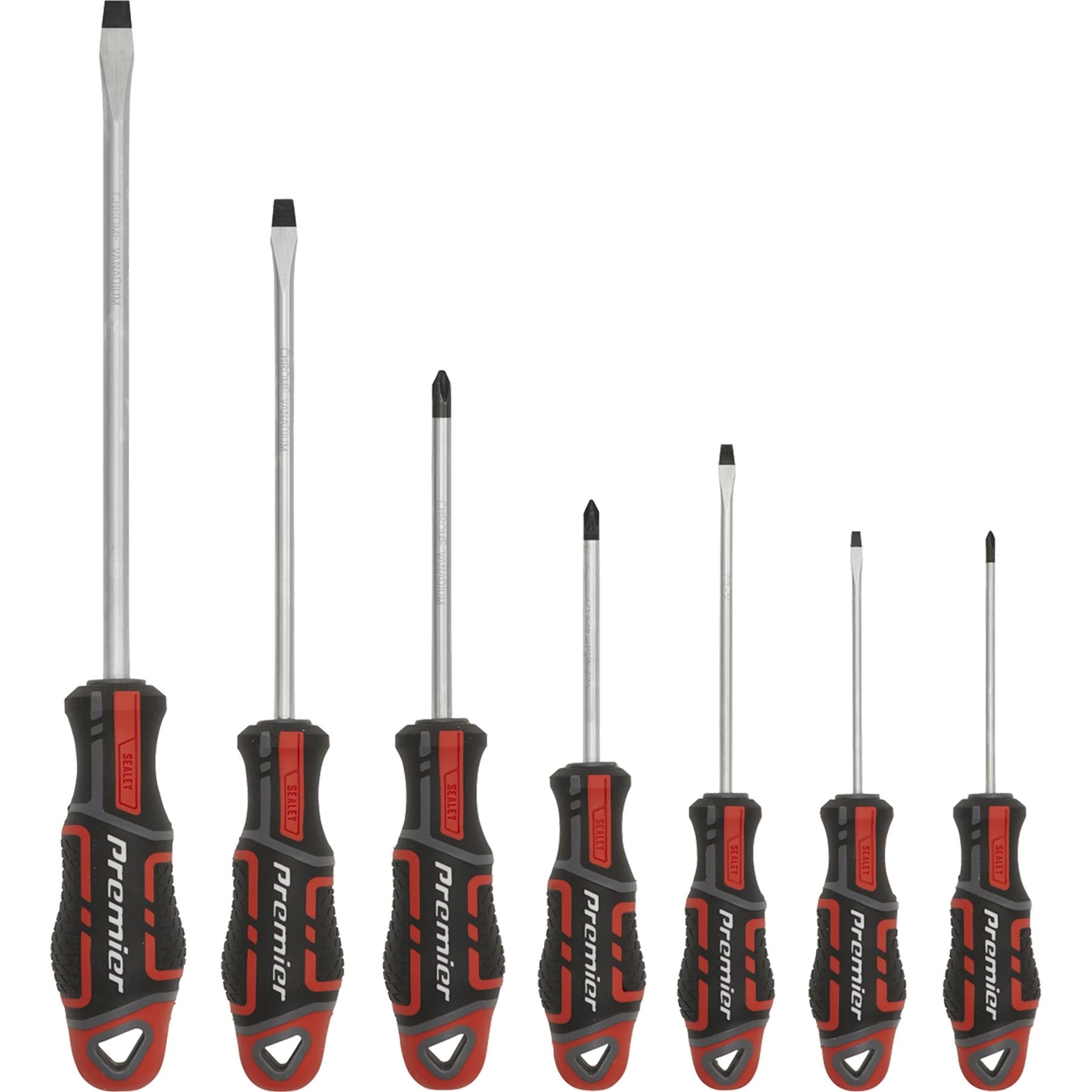 Sealey 7pc Screwdriver Set Slotted & Phillips Magnetic 75-200mm GripMax Red