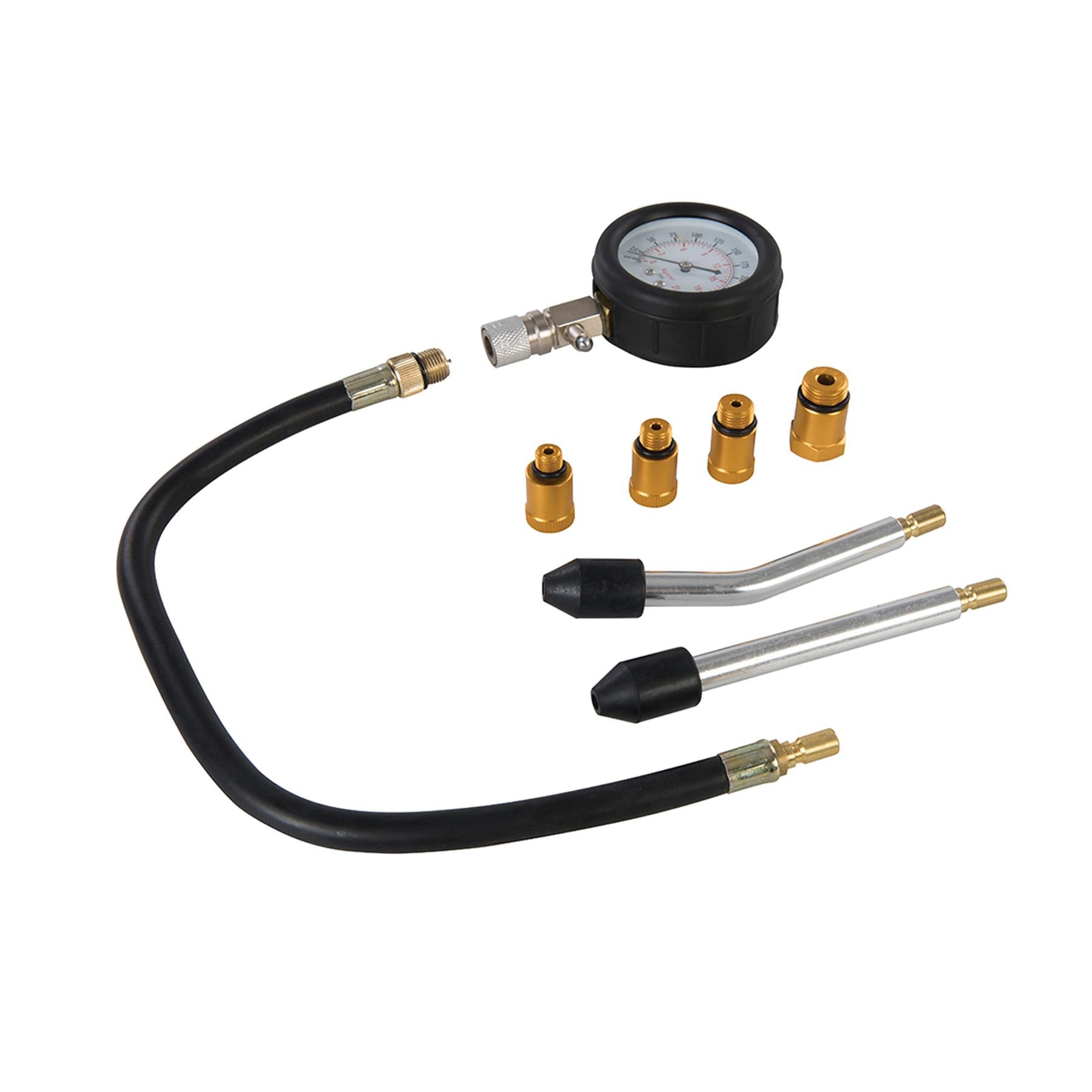 Petrol Engine Compression Test Kit 8pce 0 - 300psi Angled Push On Connectors