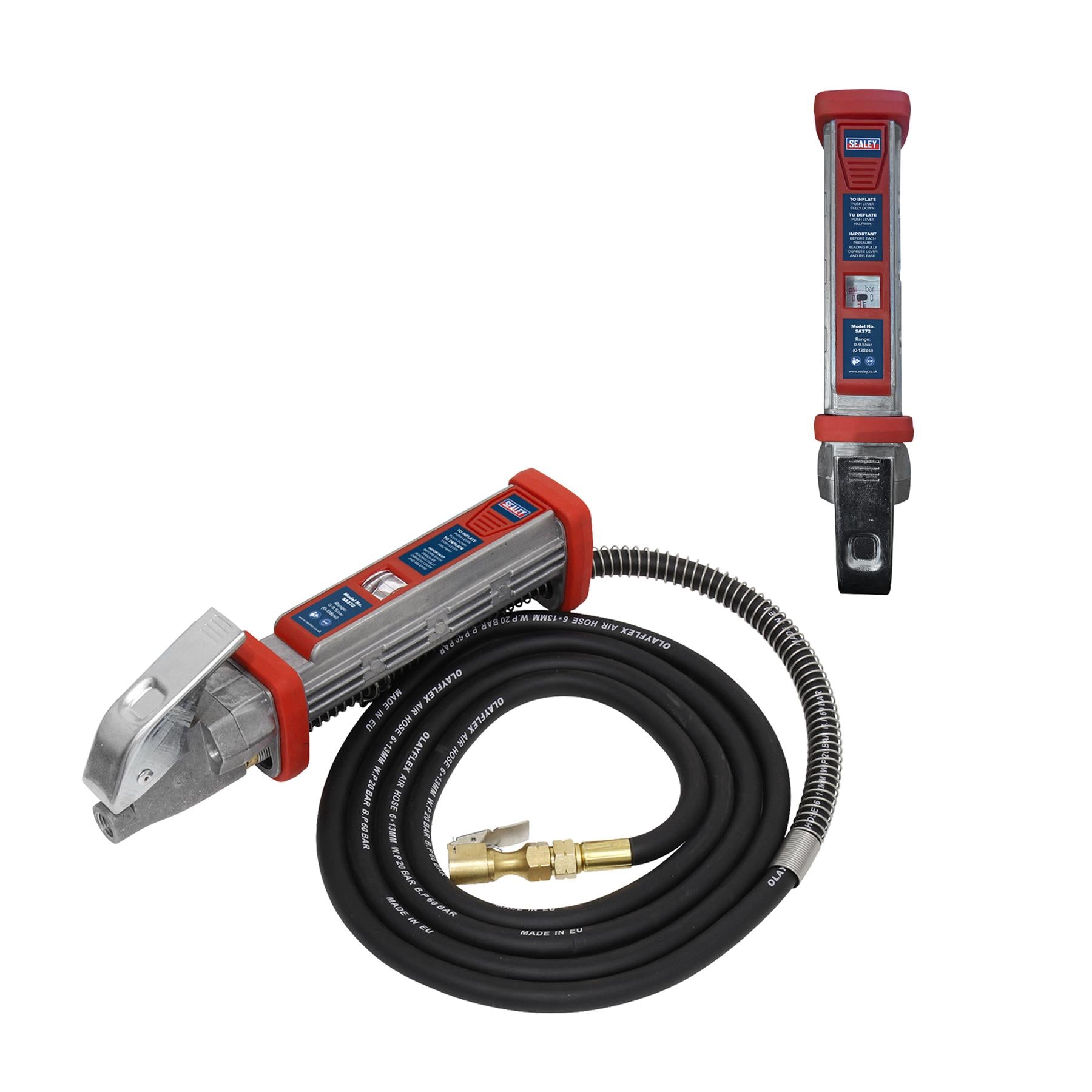 Sealey Tyre Inflator 2.7m Hose with Clip-On Connector