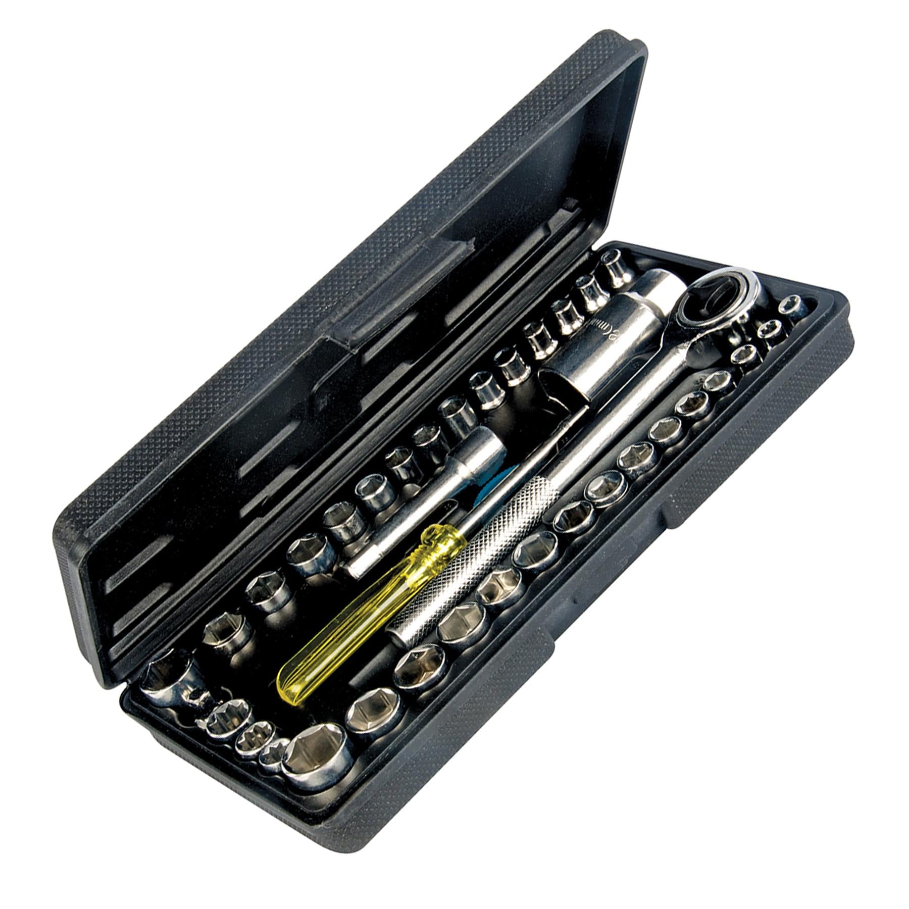 40Pce Socket Set Spinner Ratchet Handle Extension Bar Mechanic Workshop DIY